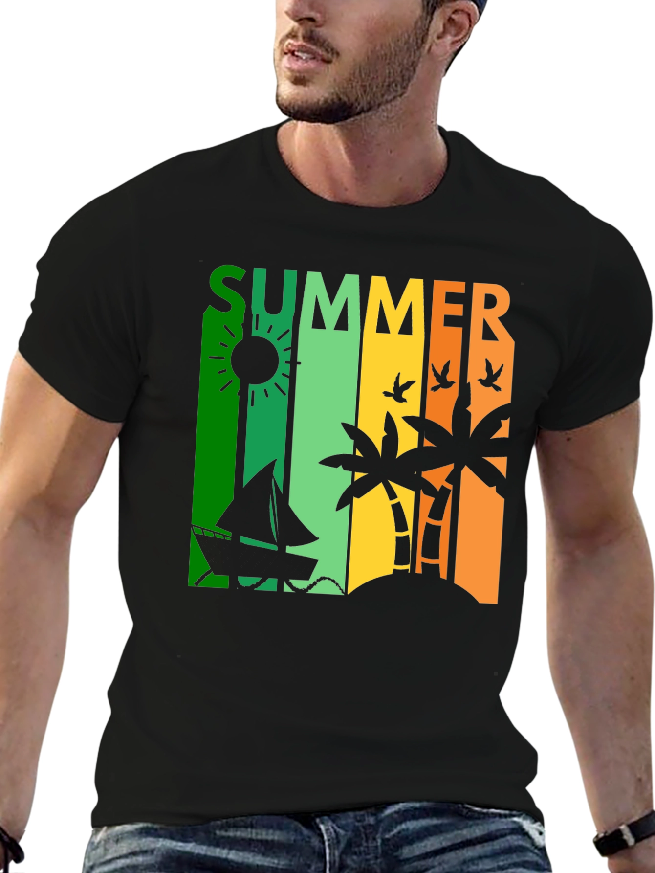 Summer Vibes Graphic Tee - Tropical Island Design