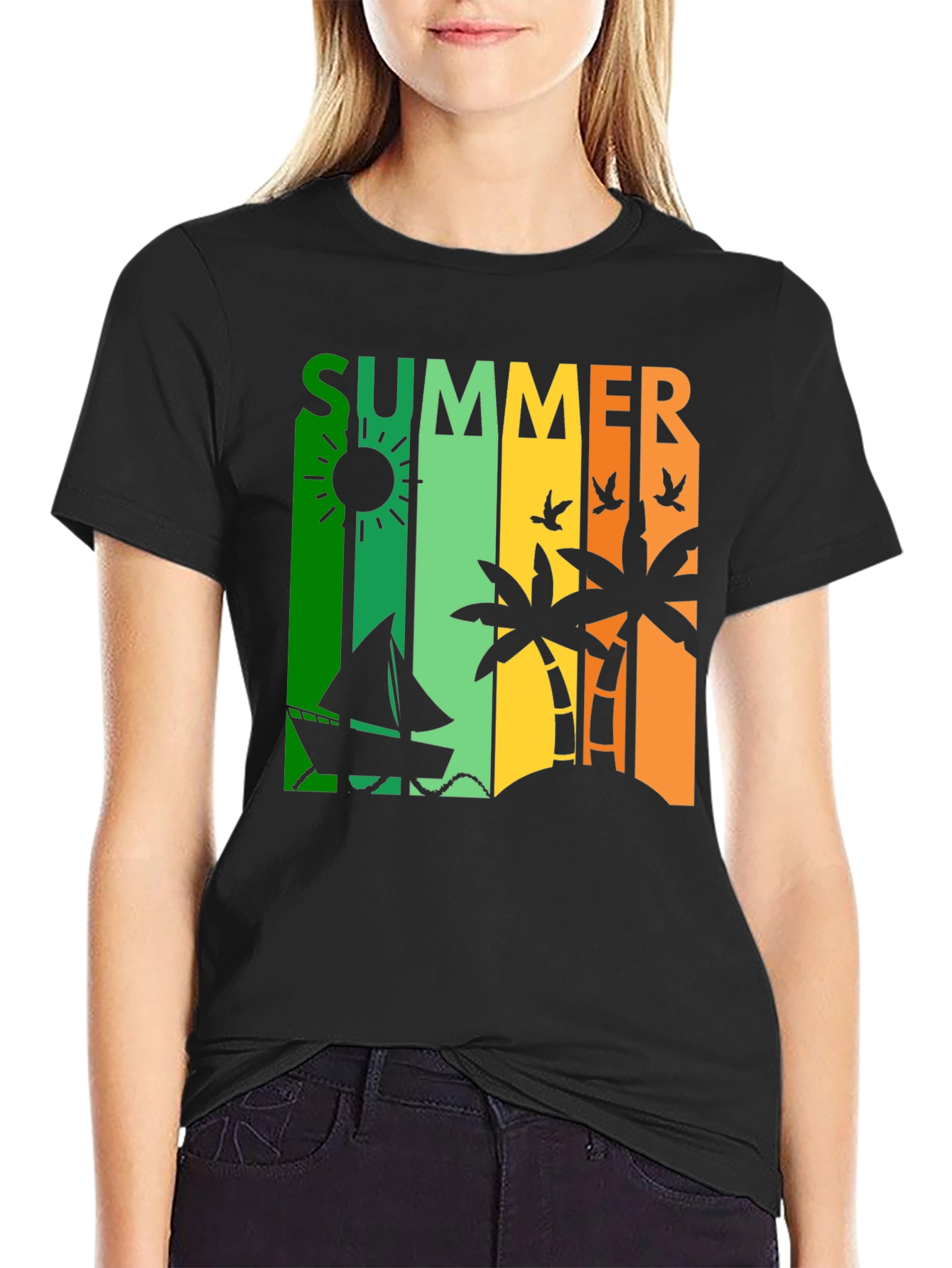 Summer Vibes Graphic Tee - Tropical Island Design