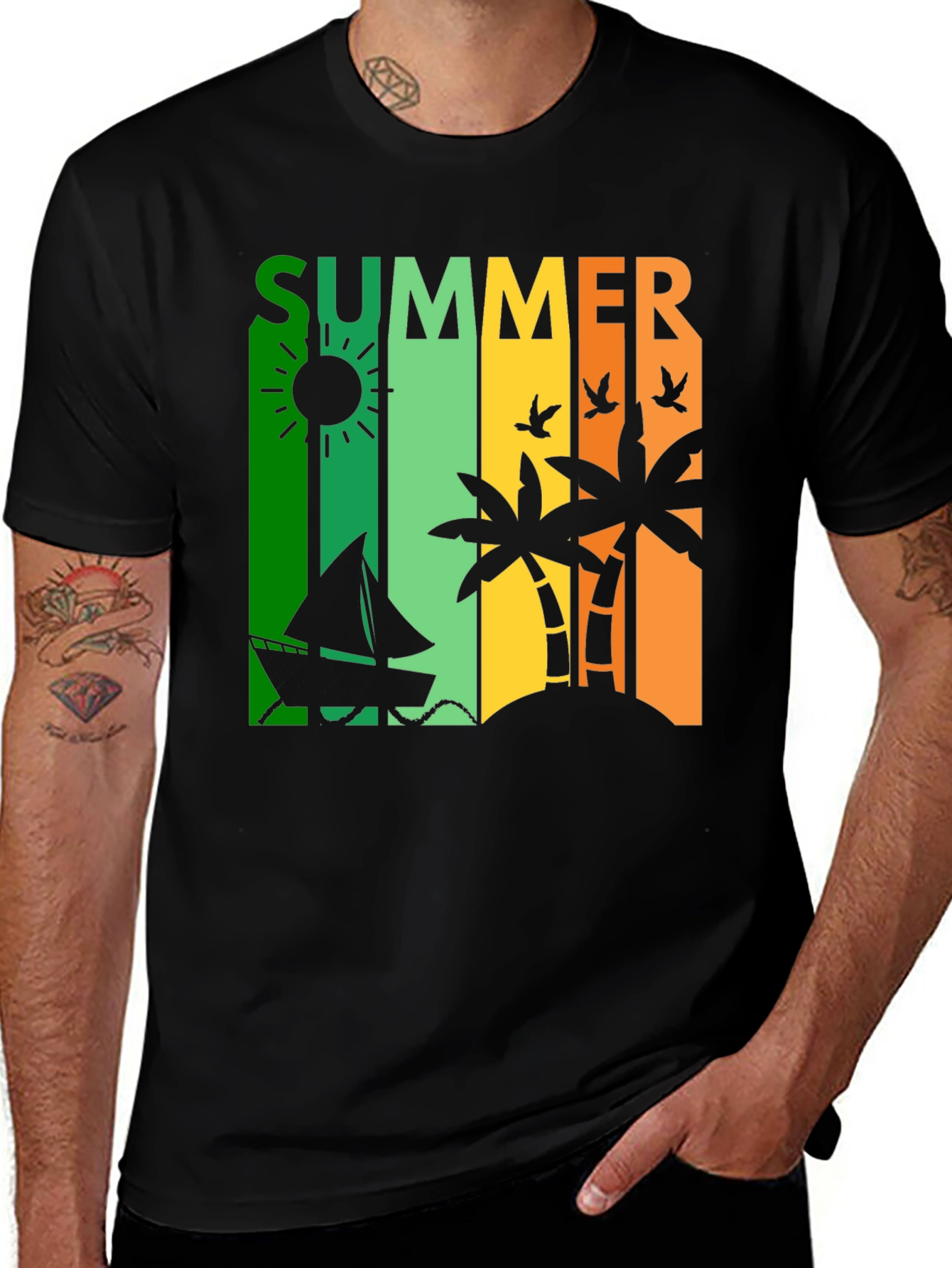 Summer Vibes Graphic Tee - Tropical Island Design