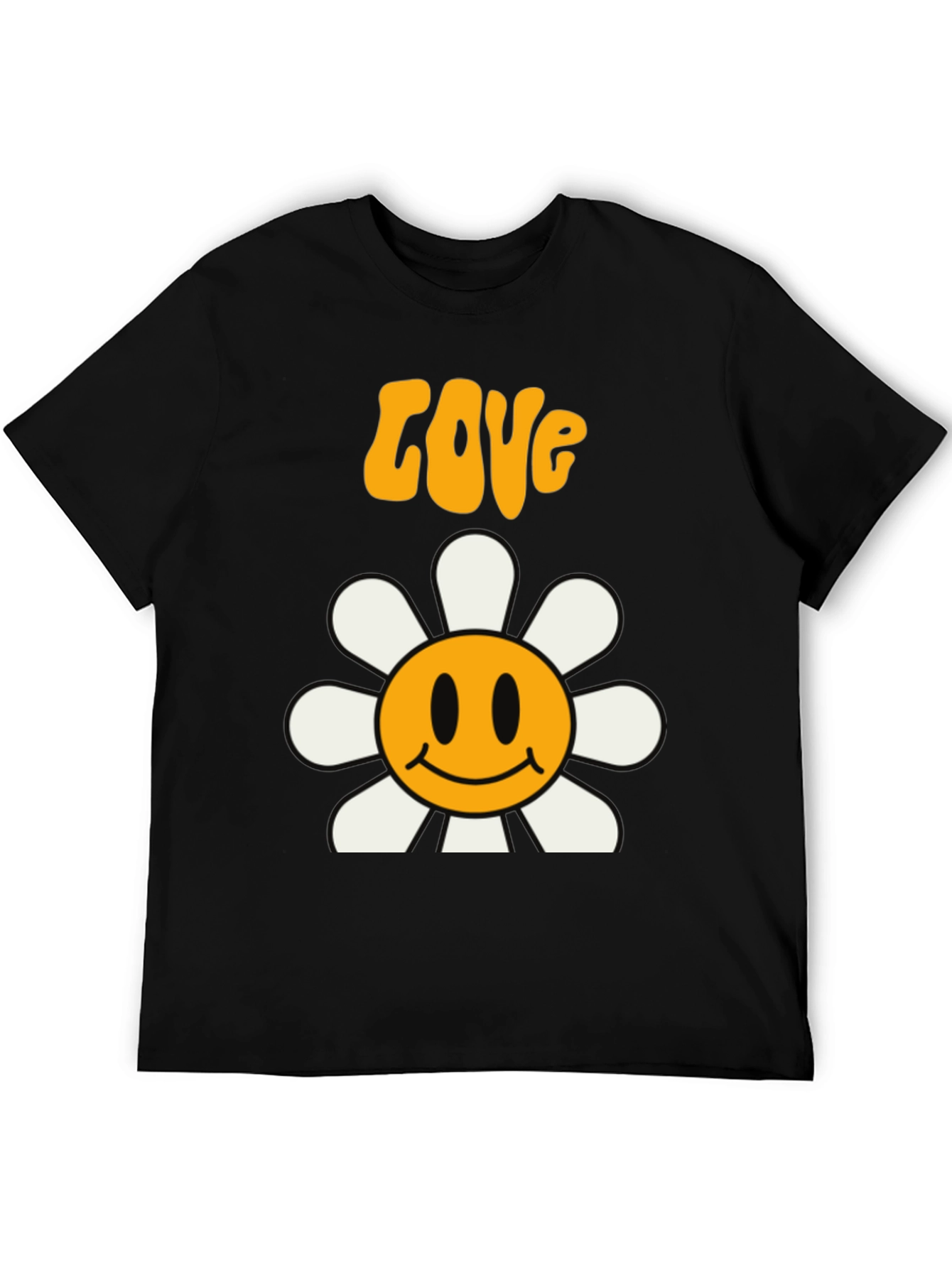 Retro Love Flower Smiley Face Graphic Tee - Black