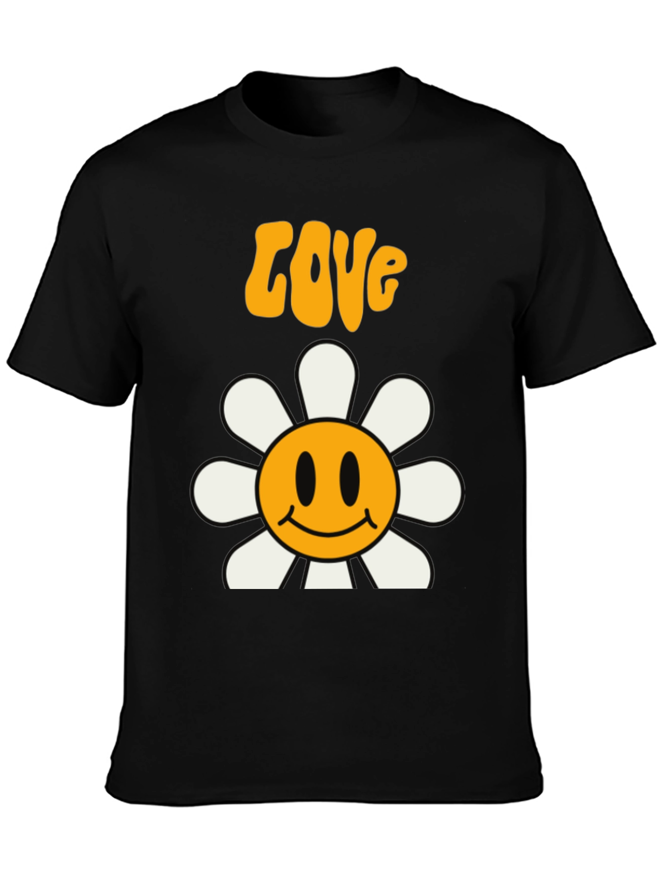 Retro Love Flower Smiley Face Graphic Tee - Black
