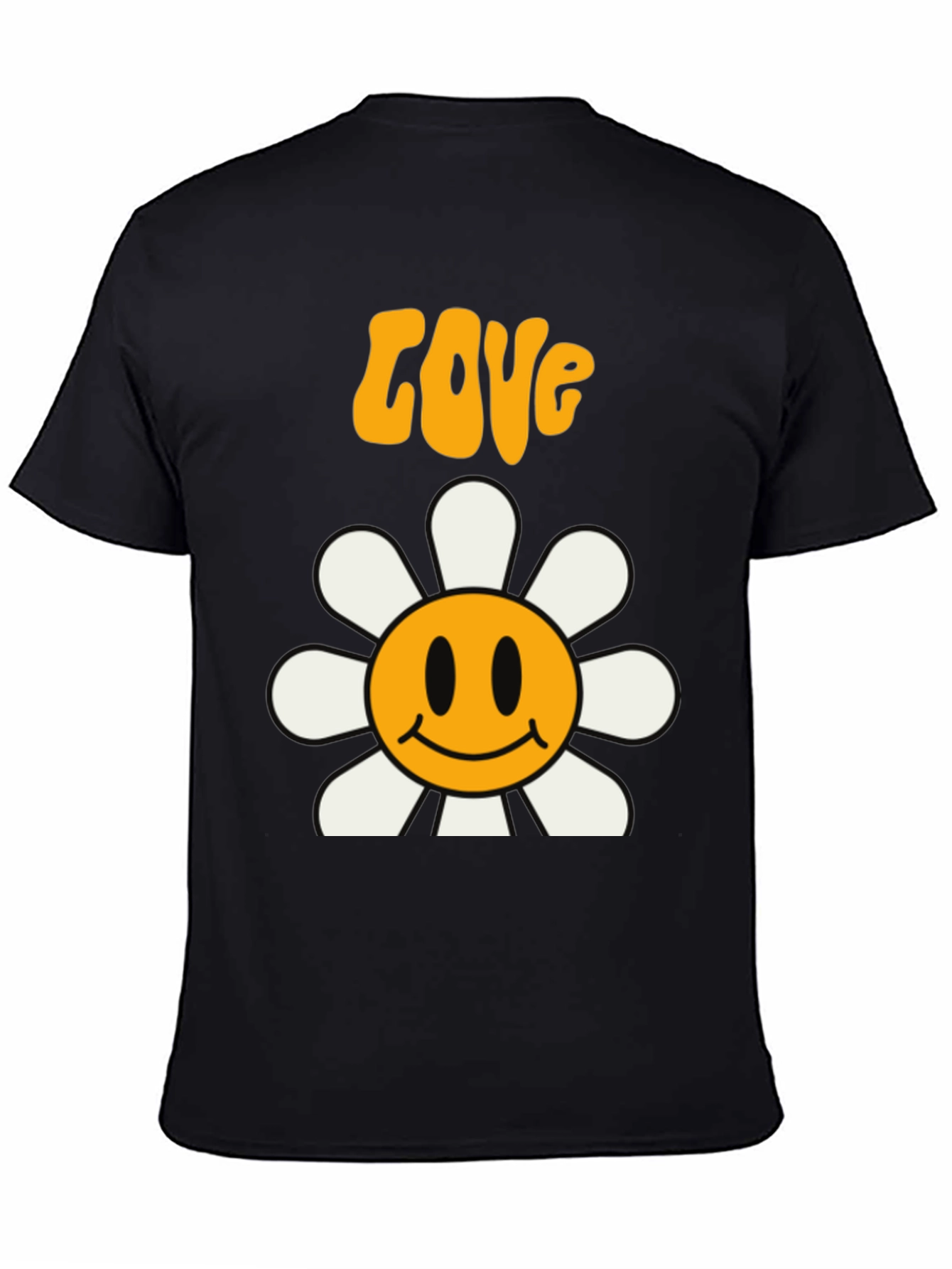 Retro Love Flower Smiley Face Graphic Tee - Black