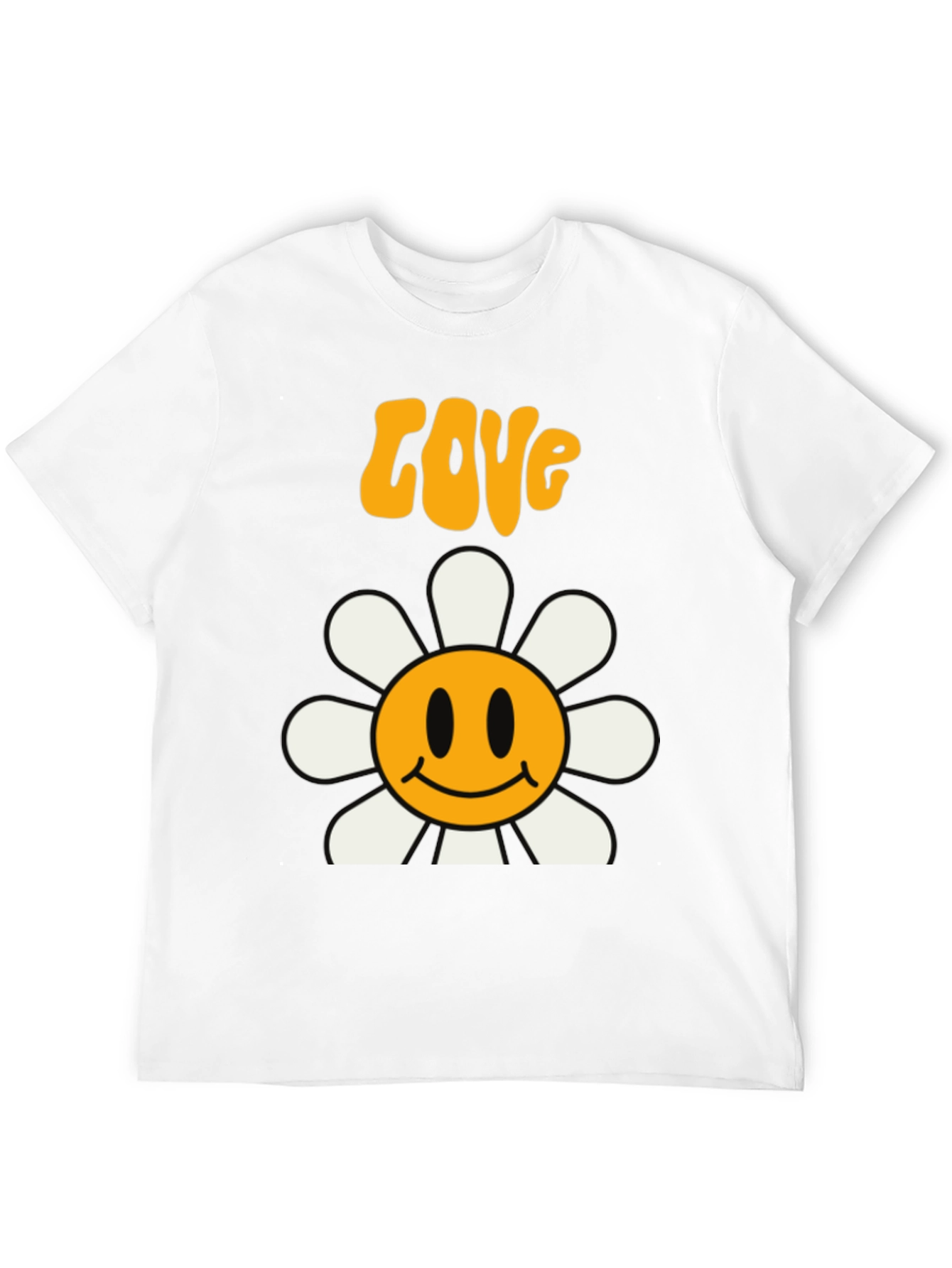 Retro Love Flower Smiley Face Graphic Tee - Black