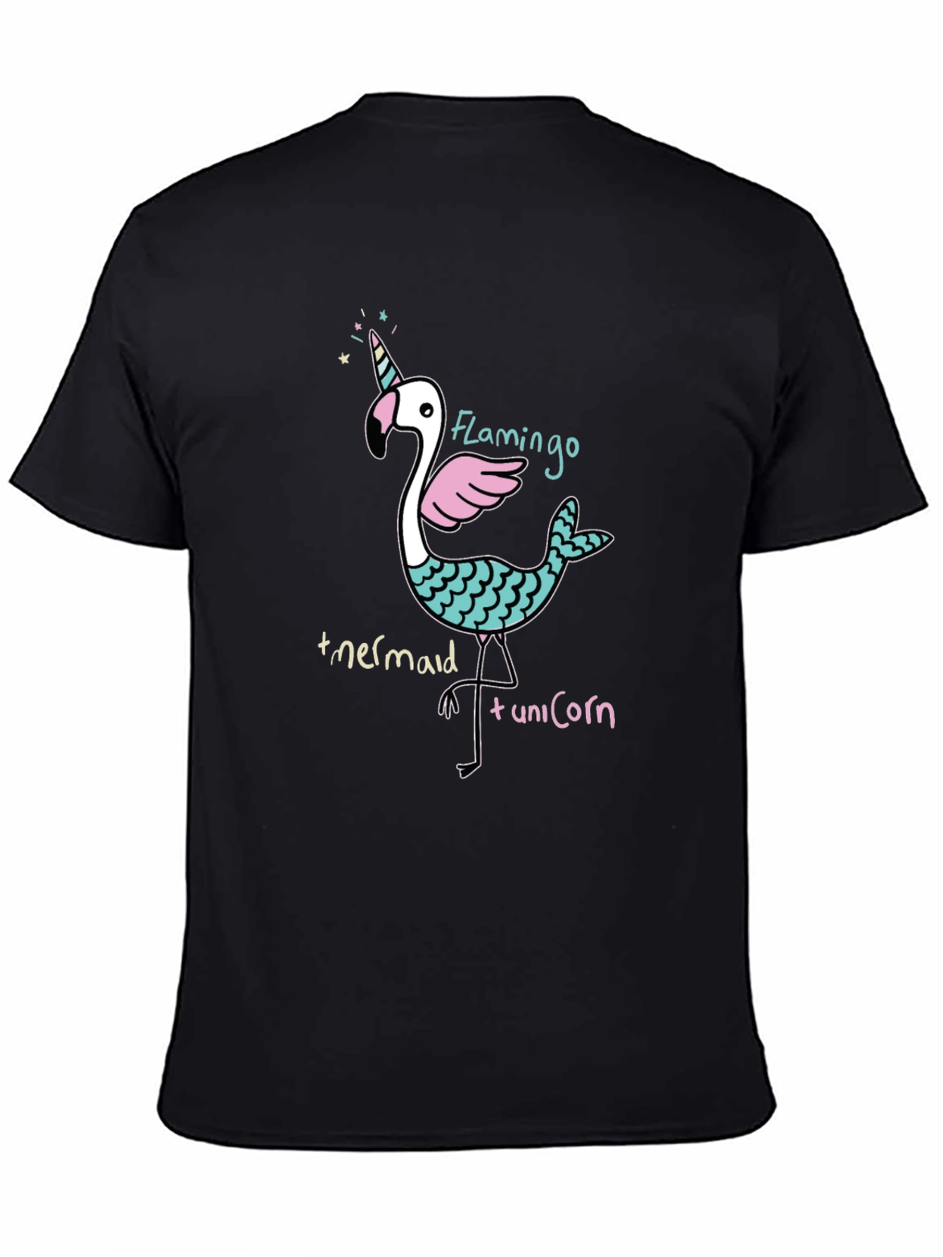 Flamingo Mermaid Unicorn Black Graphic Tee