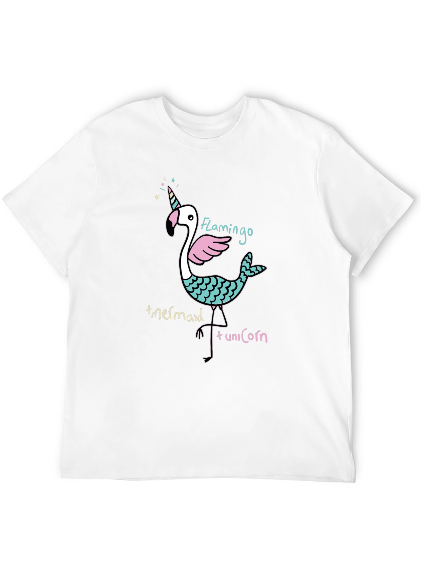 Flamingo Mermaid Unicorn Black Graphic Tee