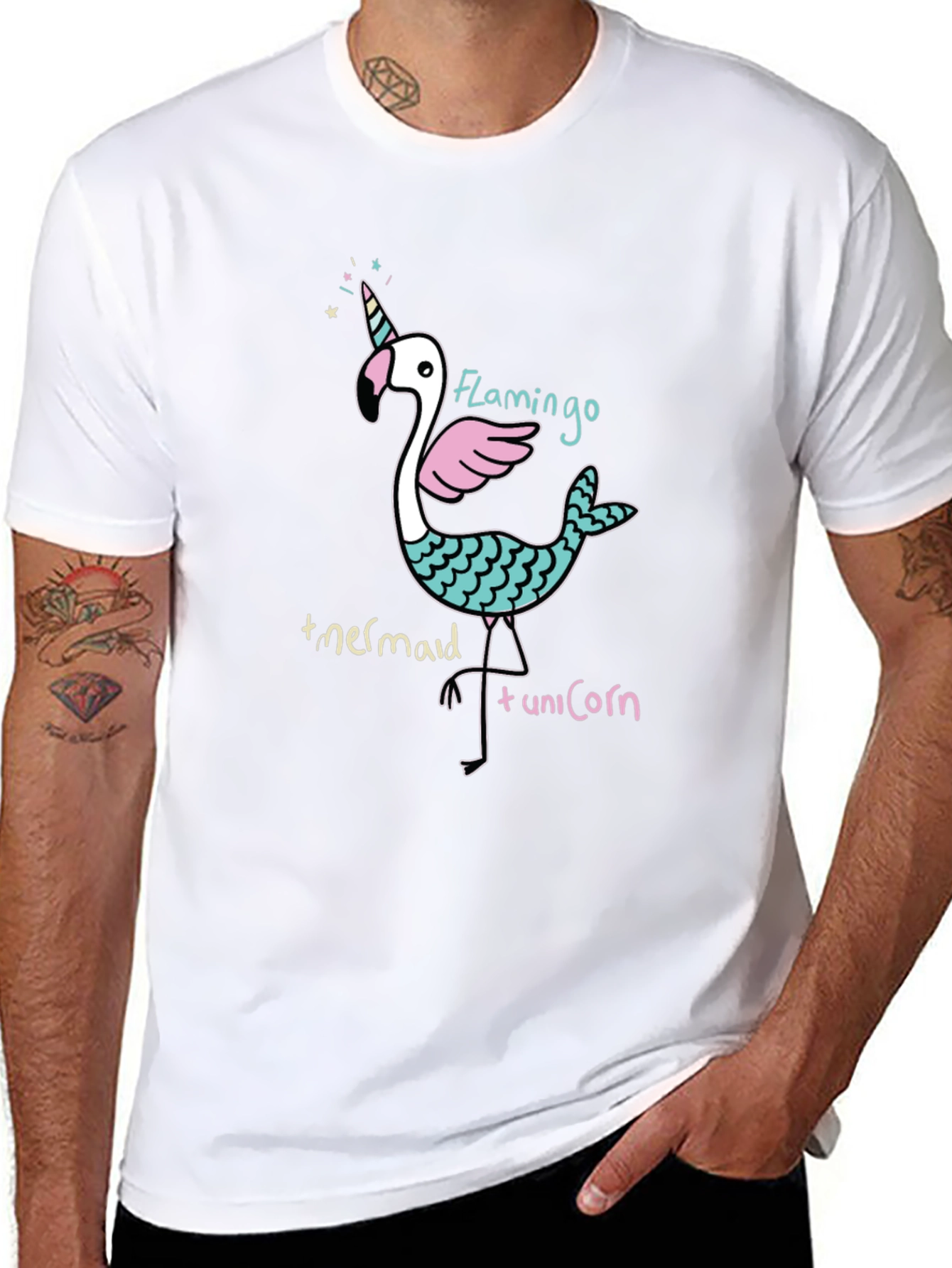 Flamingo Mermaid Unicorn Black Graphic Tee