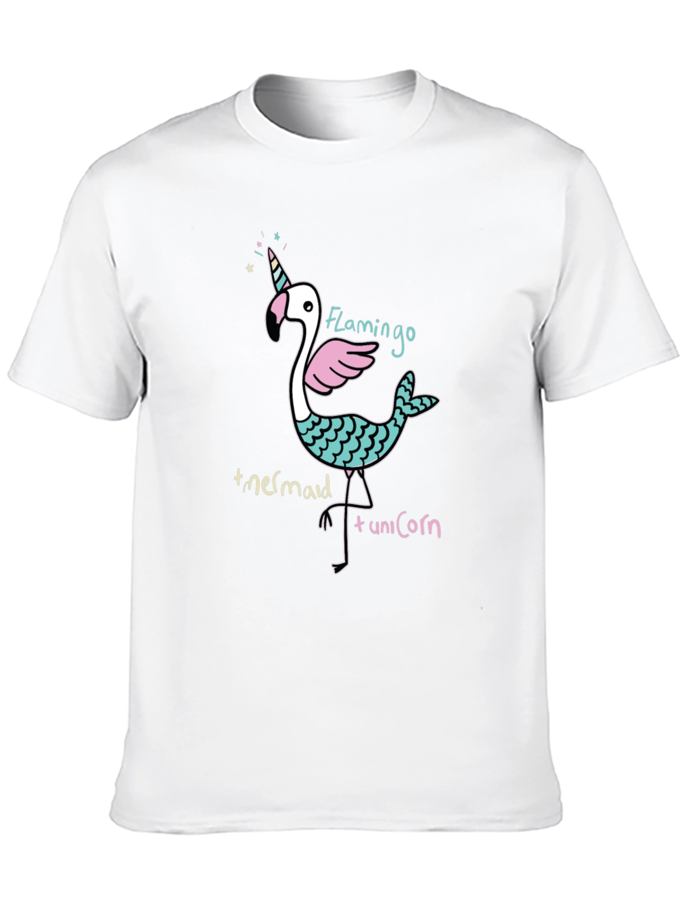 Flamingo Mermaid Unicorn Black Graphic Tee