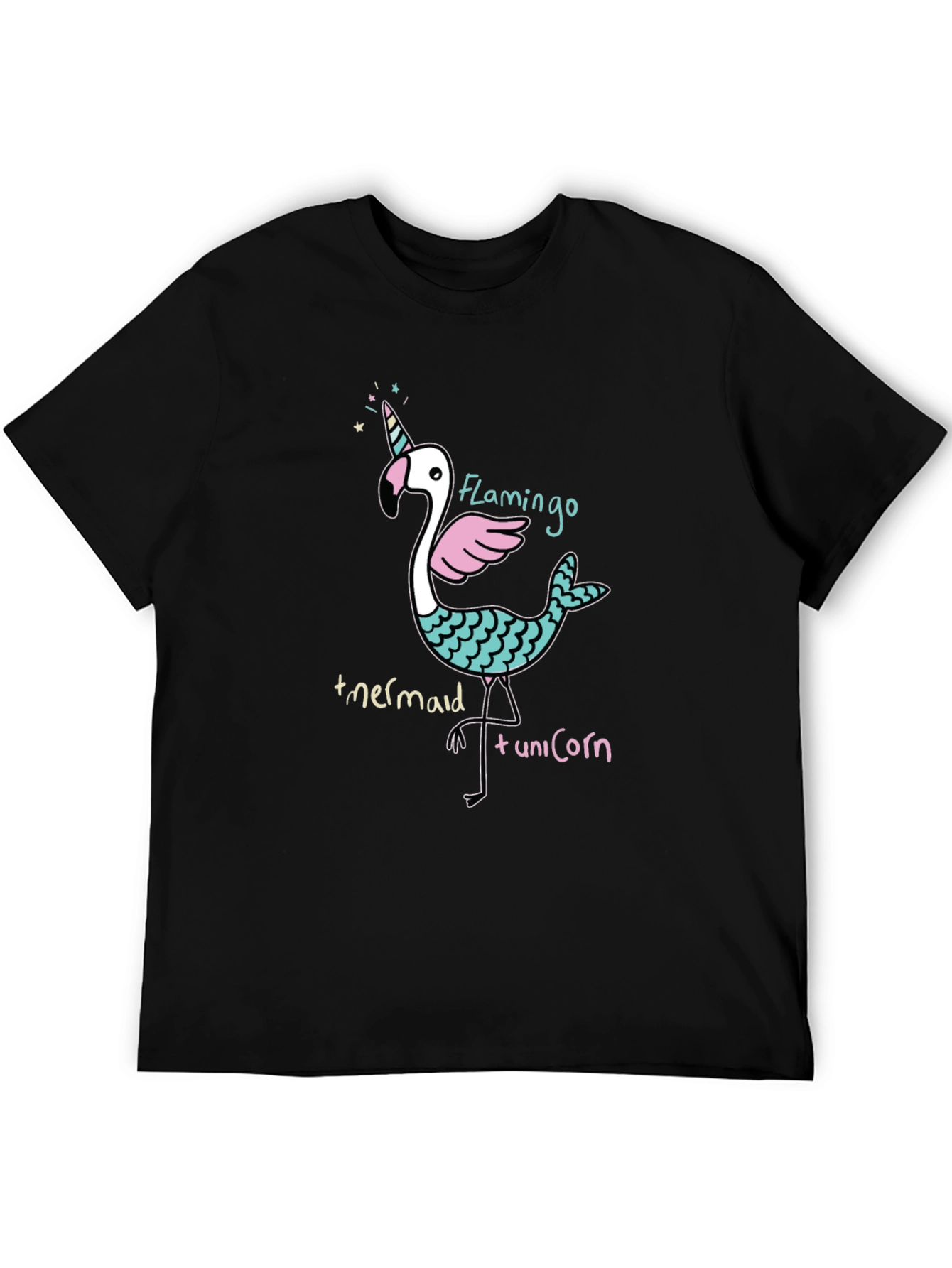 Flamingo Mermaid Unicorn Black Graphic Tee