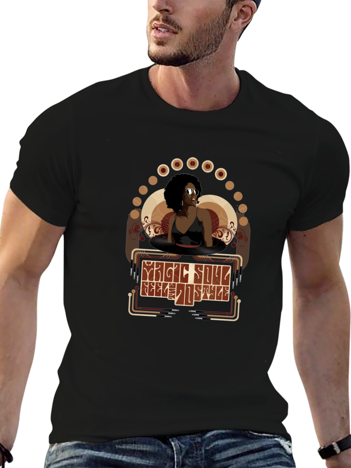 Magic Soul Female Portrait Black T-Shirt