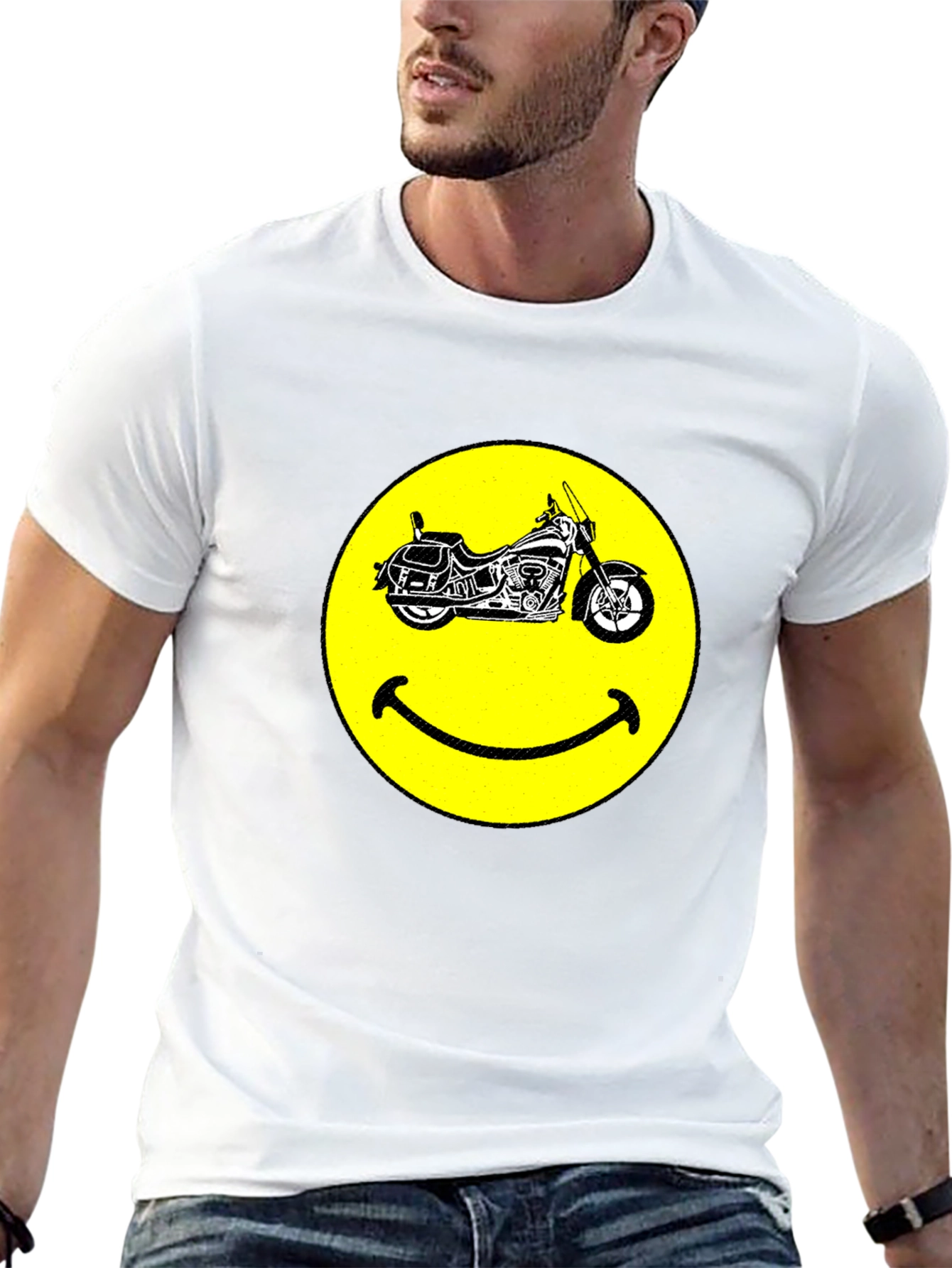 Smiley Face Motorcycle Black T-Shirt