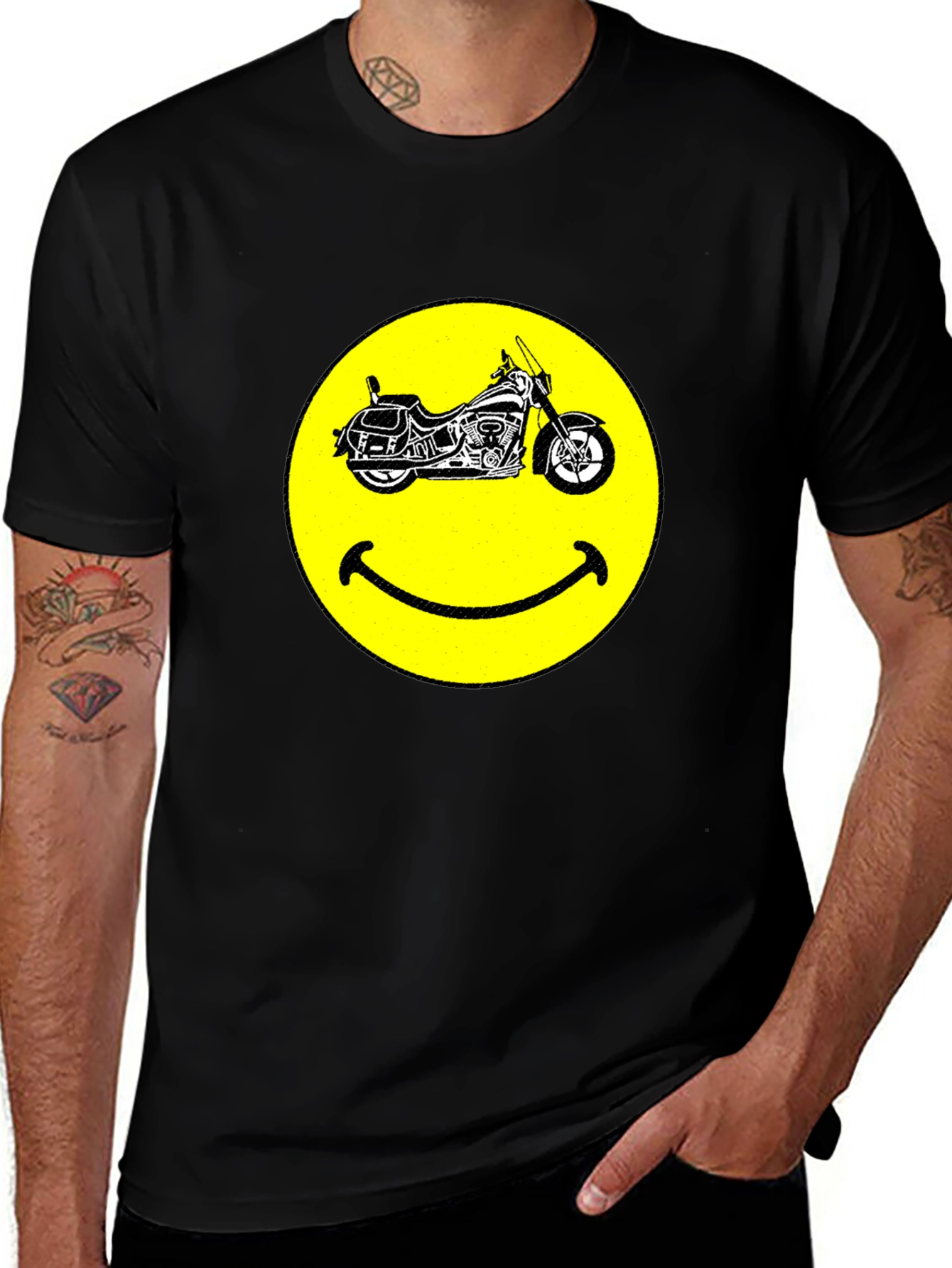 Smiley Face Motorcycle Black T-Shirt