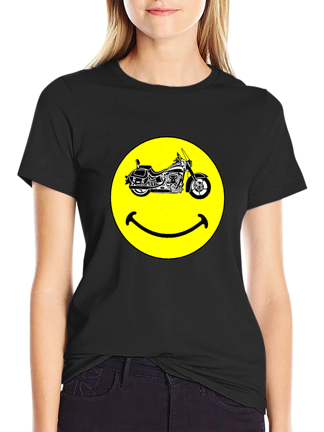 Smiley Face Motorcycle Black T-Shirt