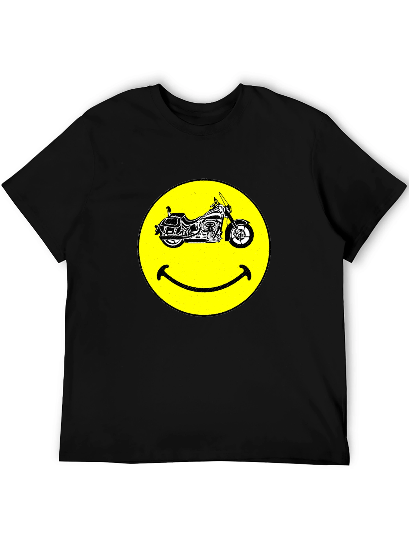 Smiley Face Motorcycle Black T-Shirt