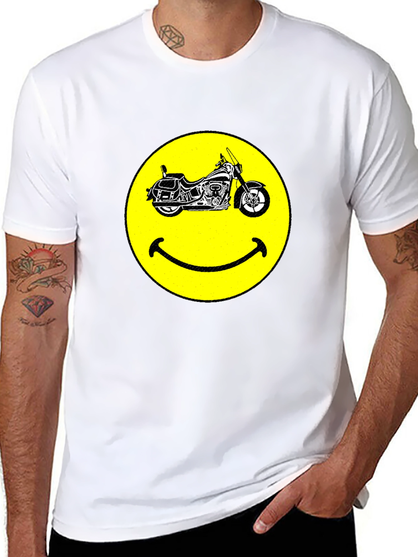 Smiley Face Motorcycle Black T-Shirt