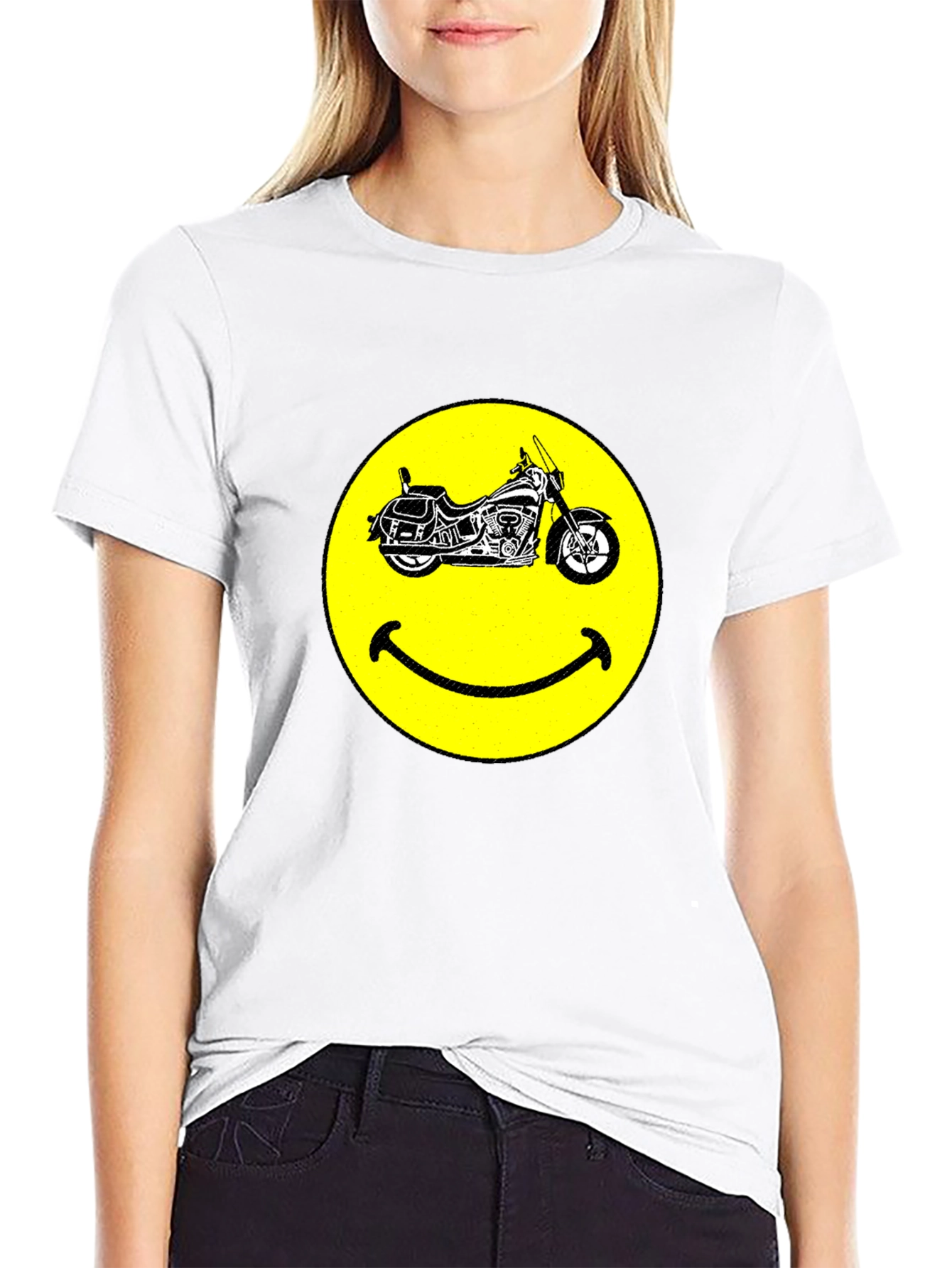 Smiley Face Motorcycle Black T-Shirt