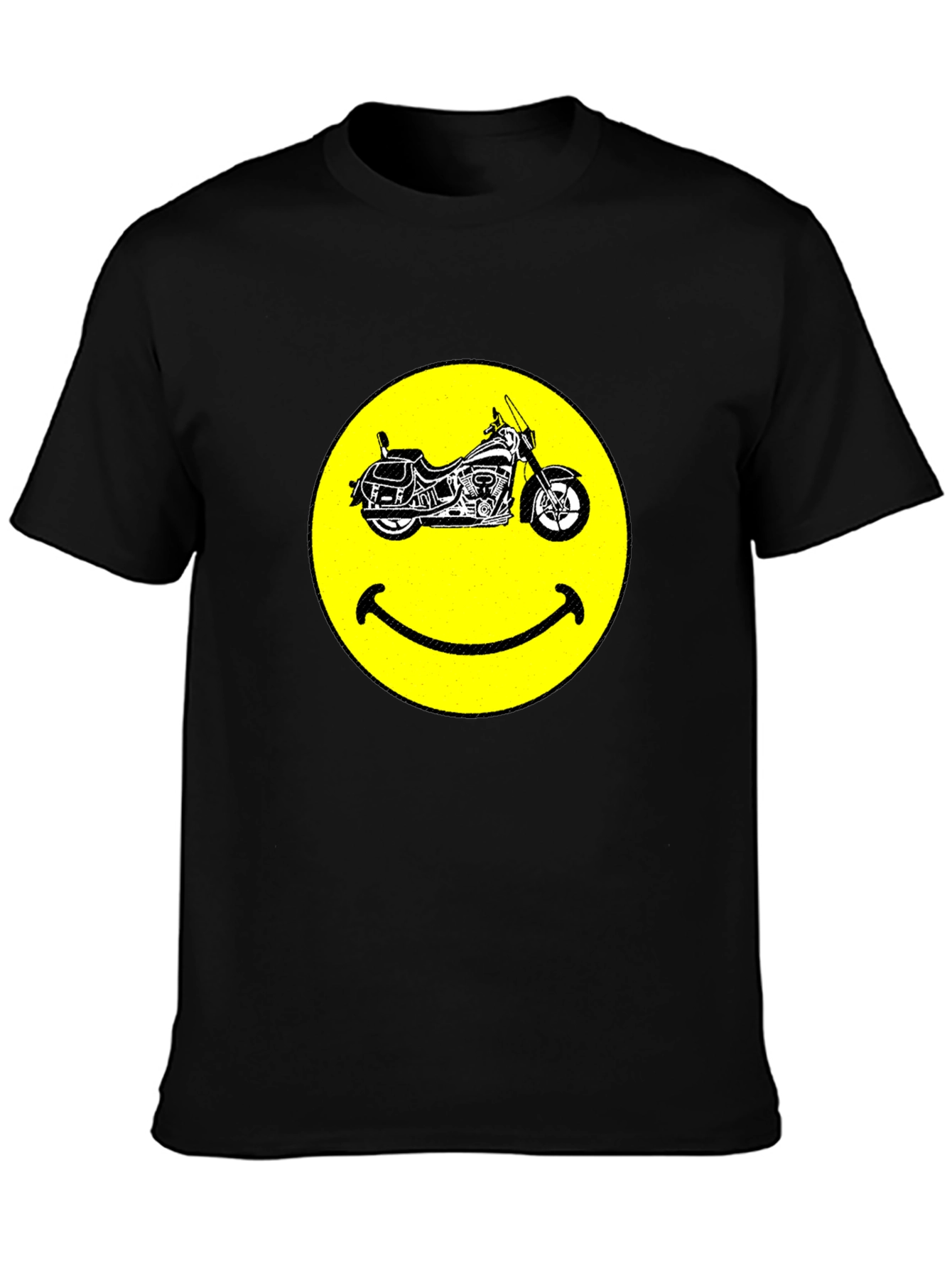 Smiley Face Motorcycle Black T-Shirt