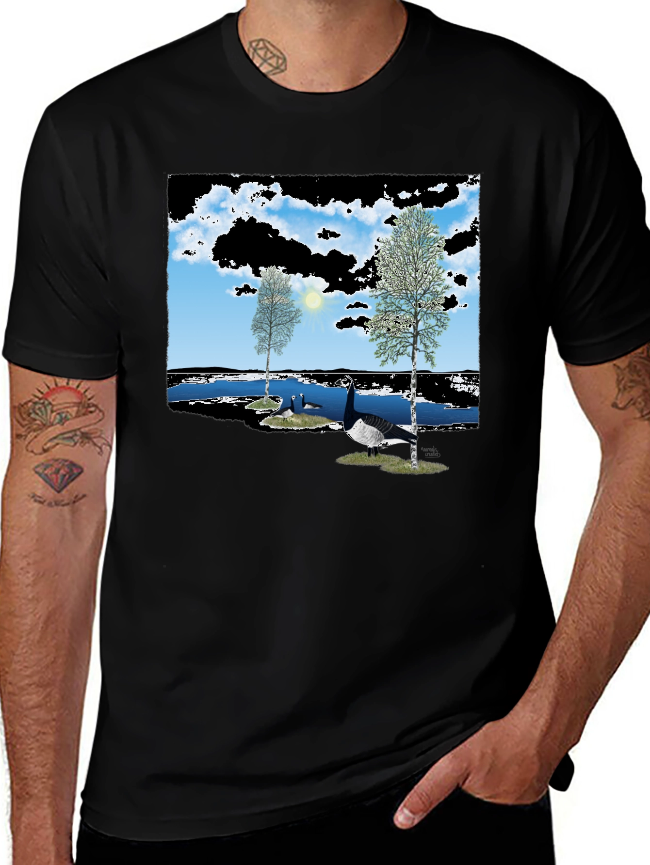 Nature Lake Goose Black Tee