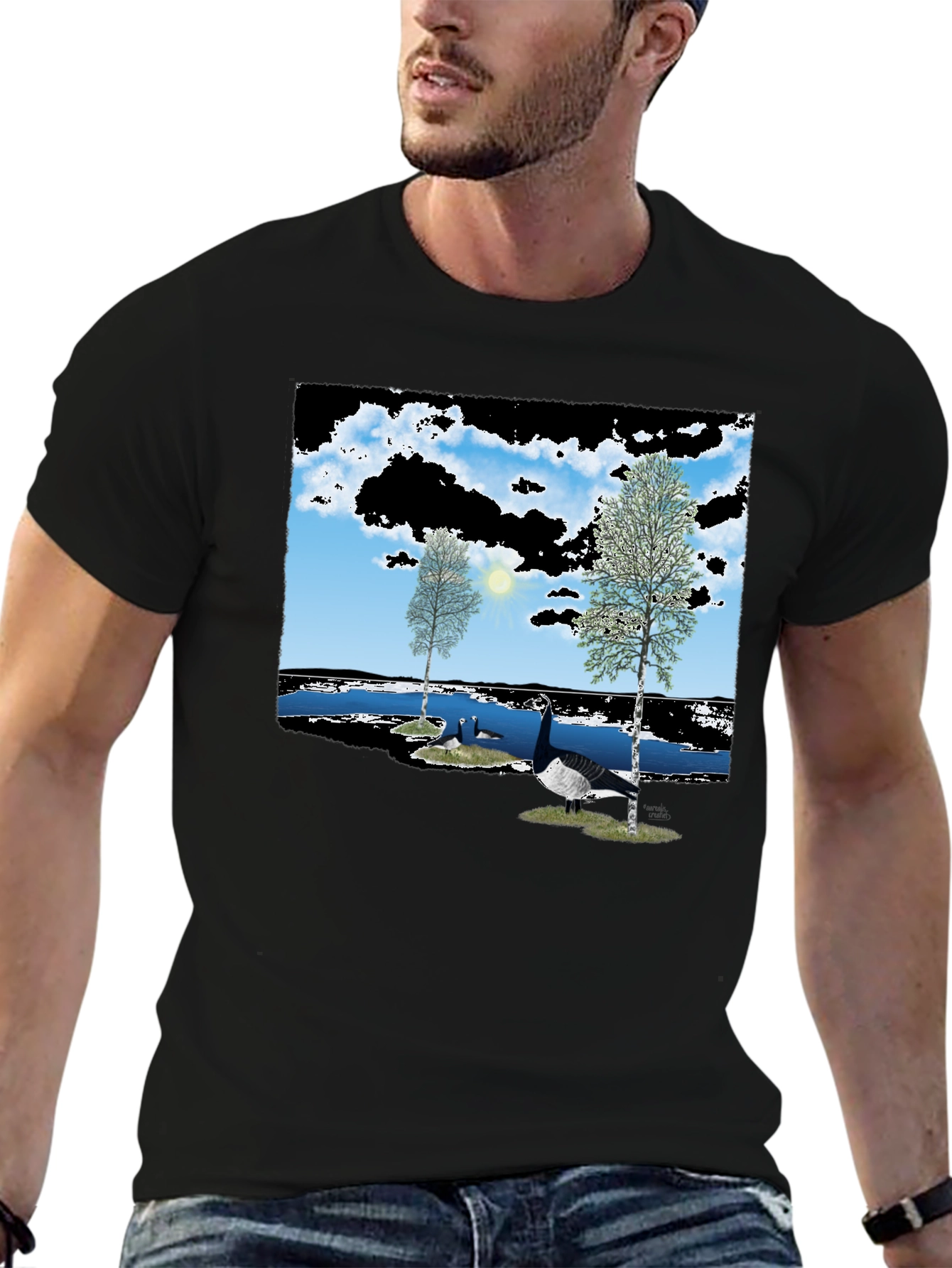 Nature Lake Goose Black Tee