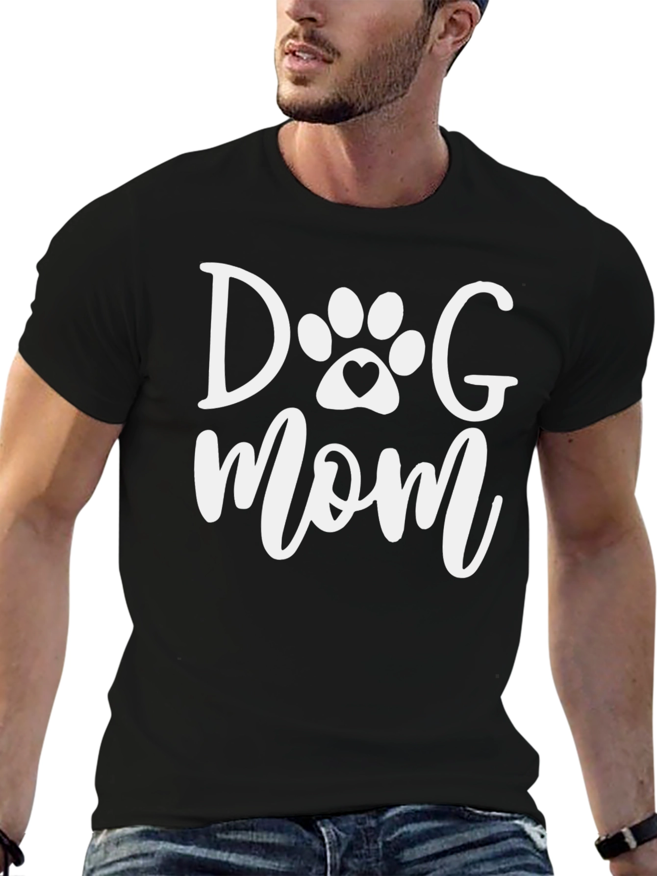 Dog Mom Graphic Tee - Black Cotton T-Shirt