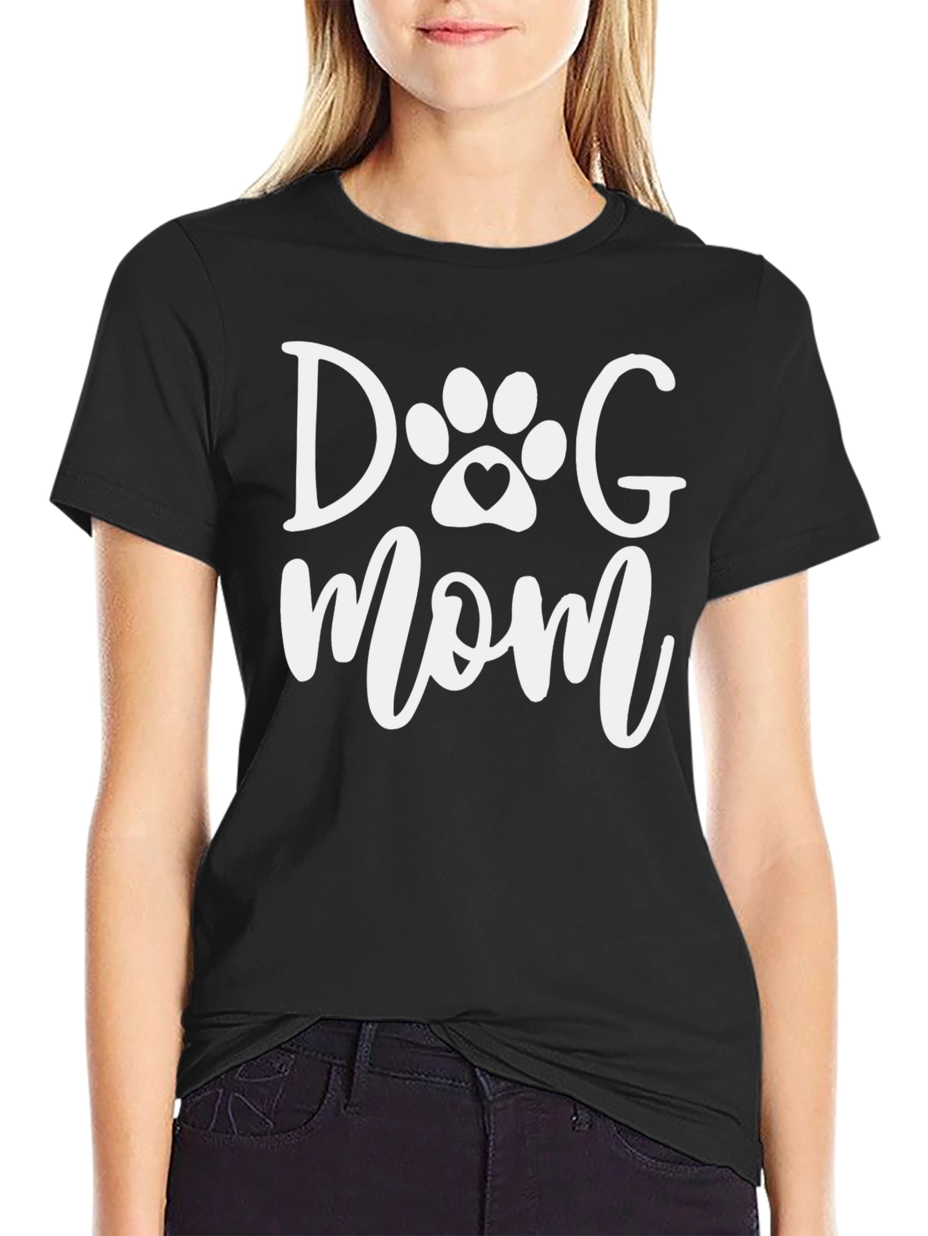 Dog Mom Graphic Tee - Black Cotton T-Shirt