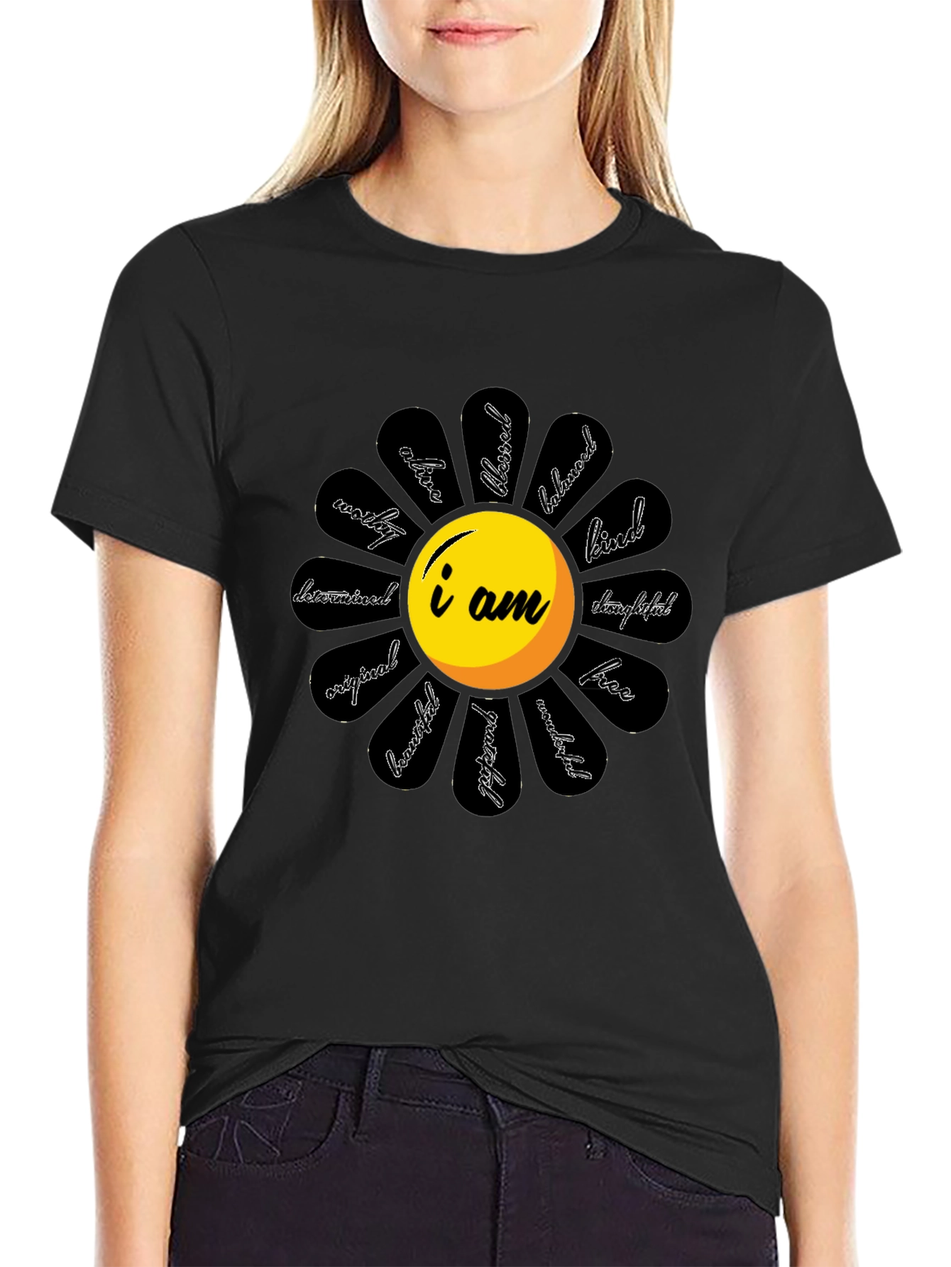 Affirmation Flower Graphic Tee - Black