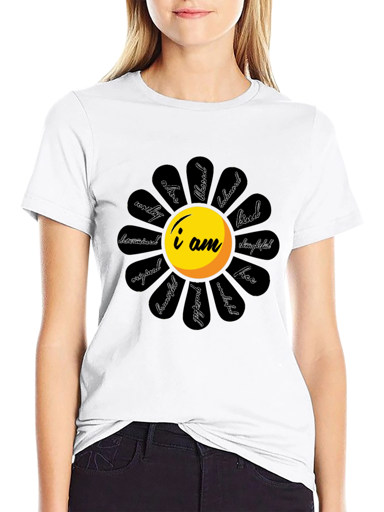 Affirmation Flower Graphic Tee - Black