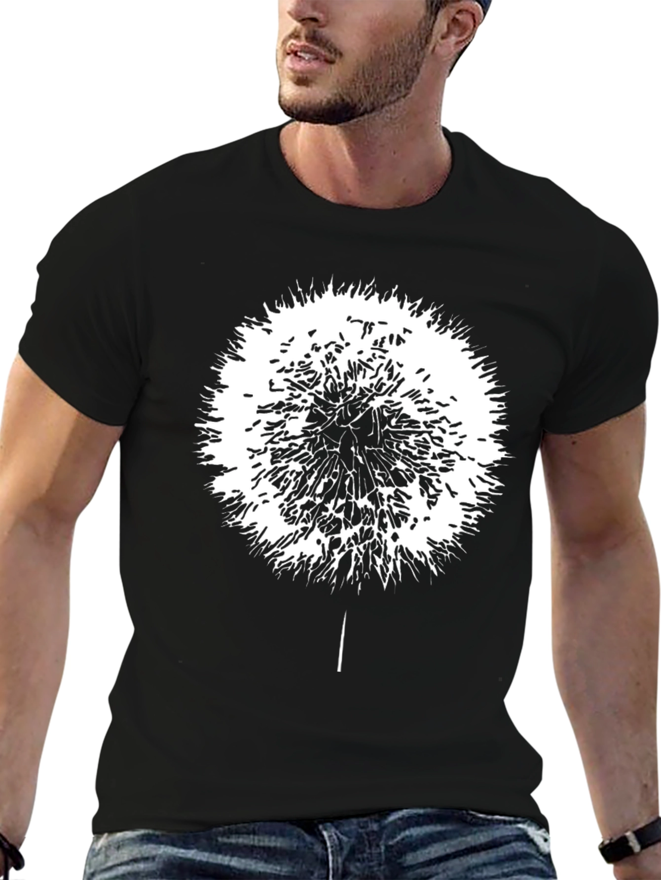 Dandelion Graphic Black T-Shirt - Mens Casual Tee