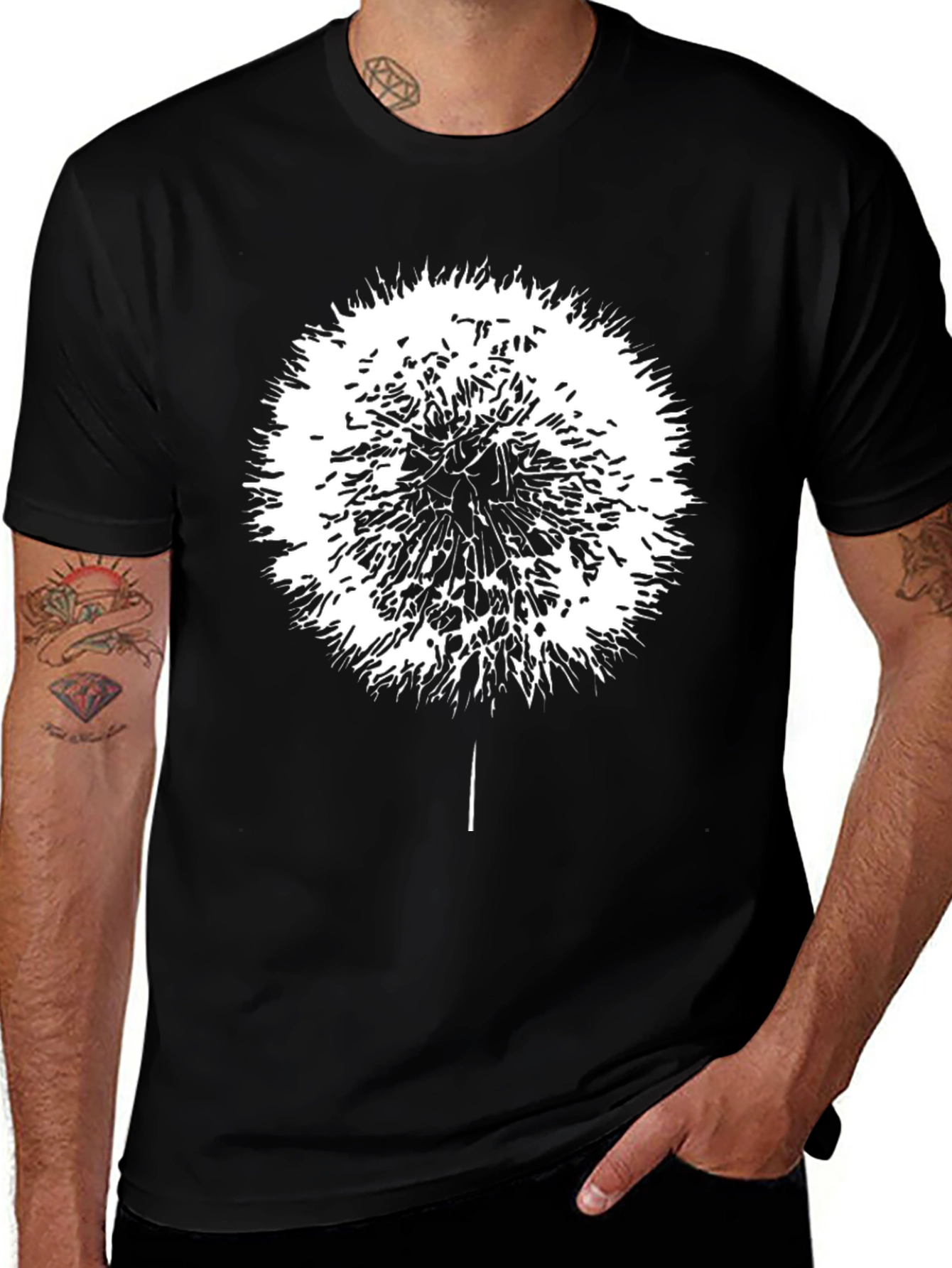 Dandelion Graphic Black T-Shirt - Mens Casual Tee