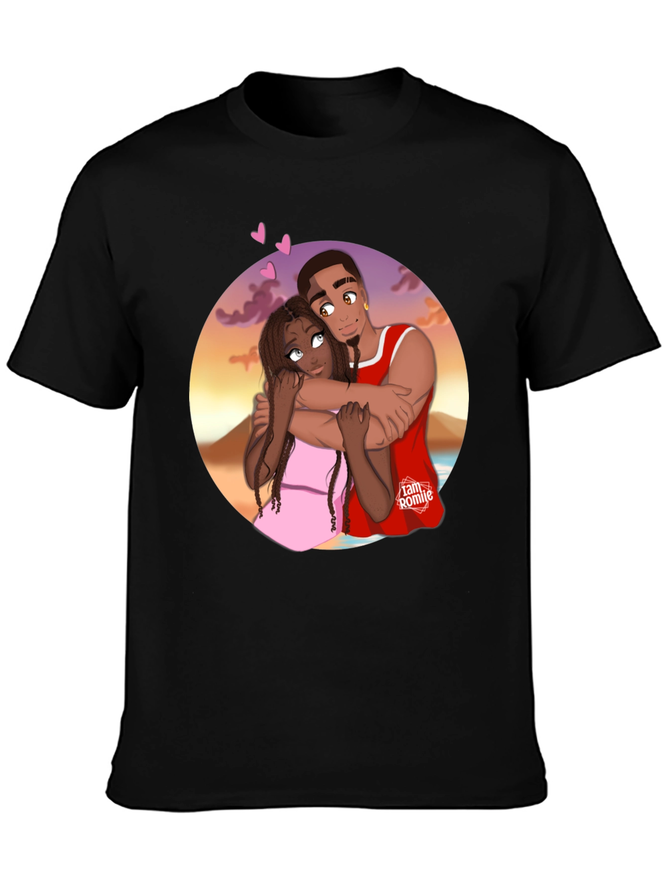 Couples Embrace Black Graphic Tee