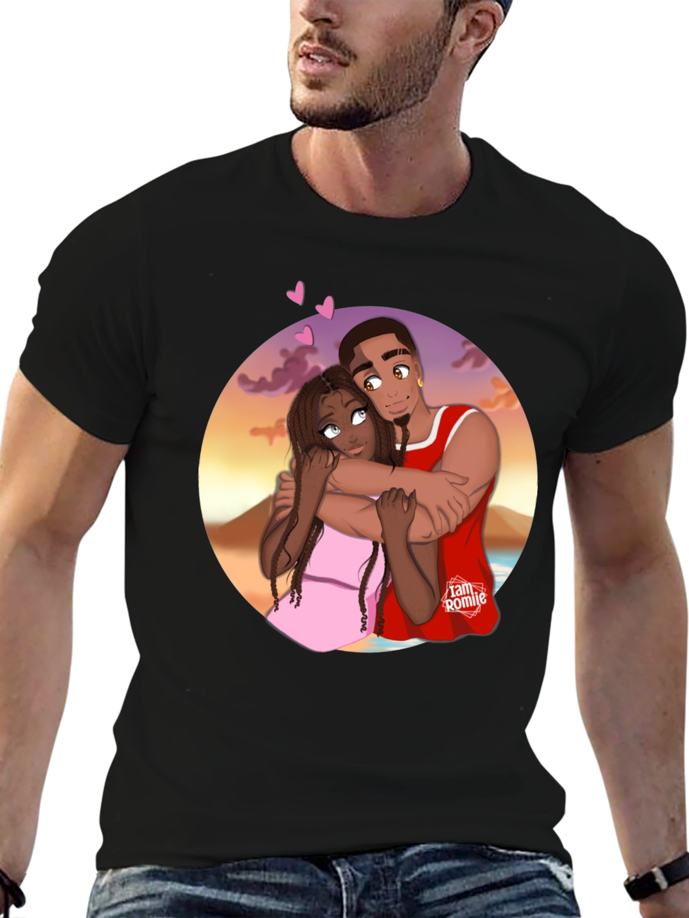 Couples Embrace Black Graphic Tee