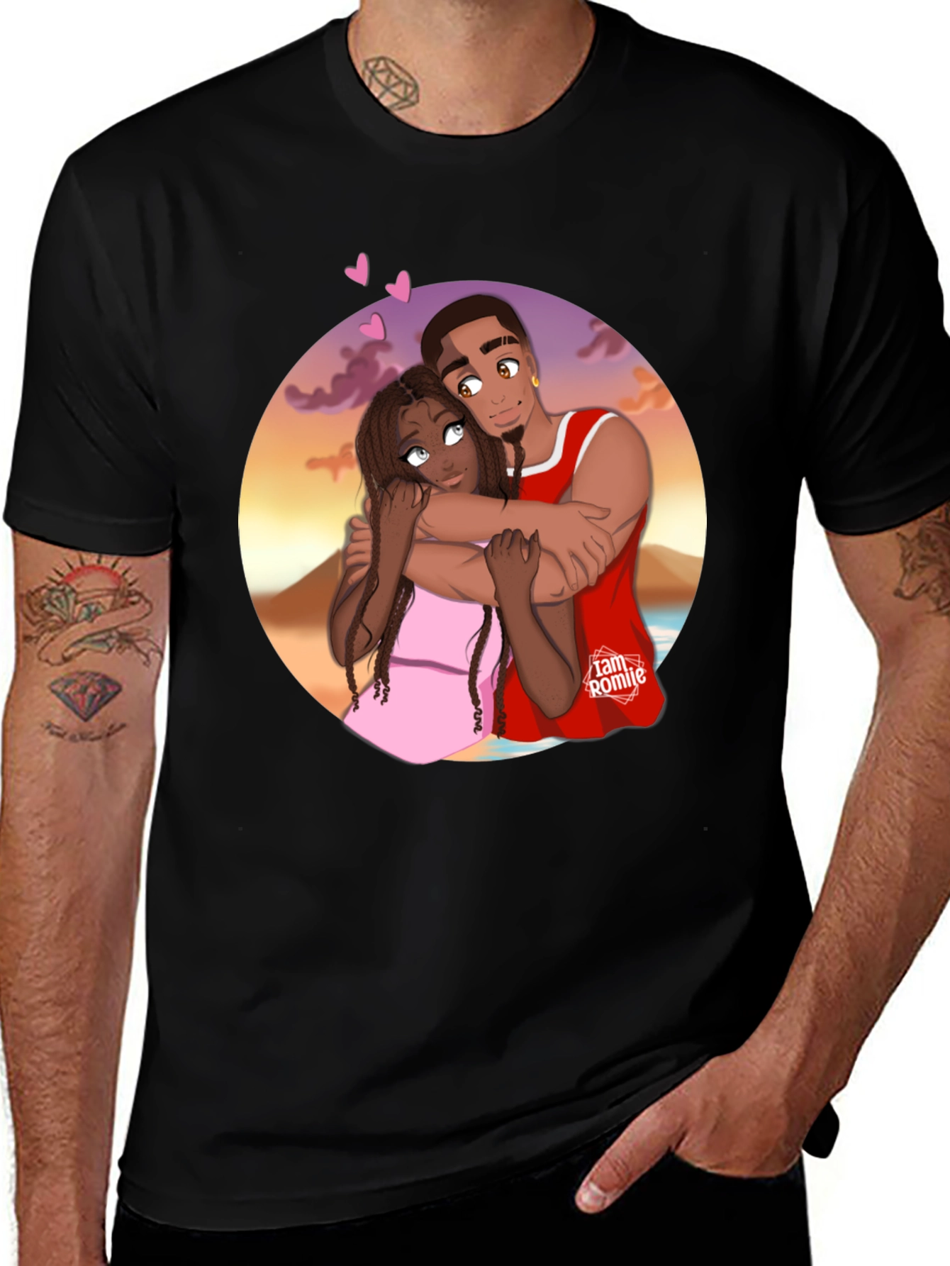 Couples Embrace Black Graphic Tee