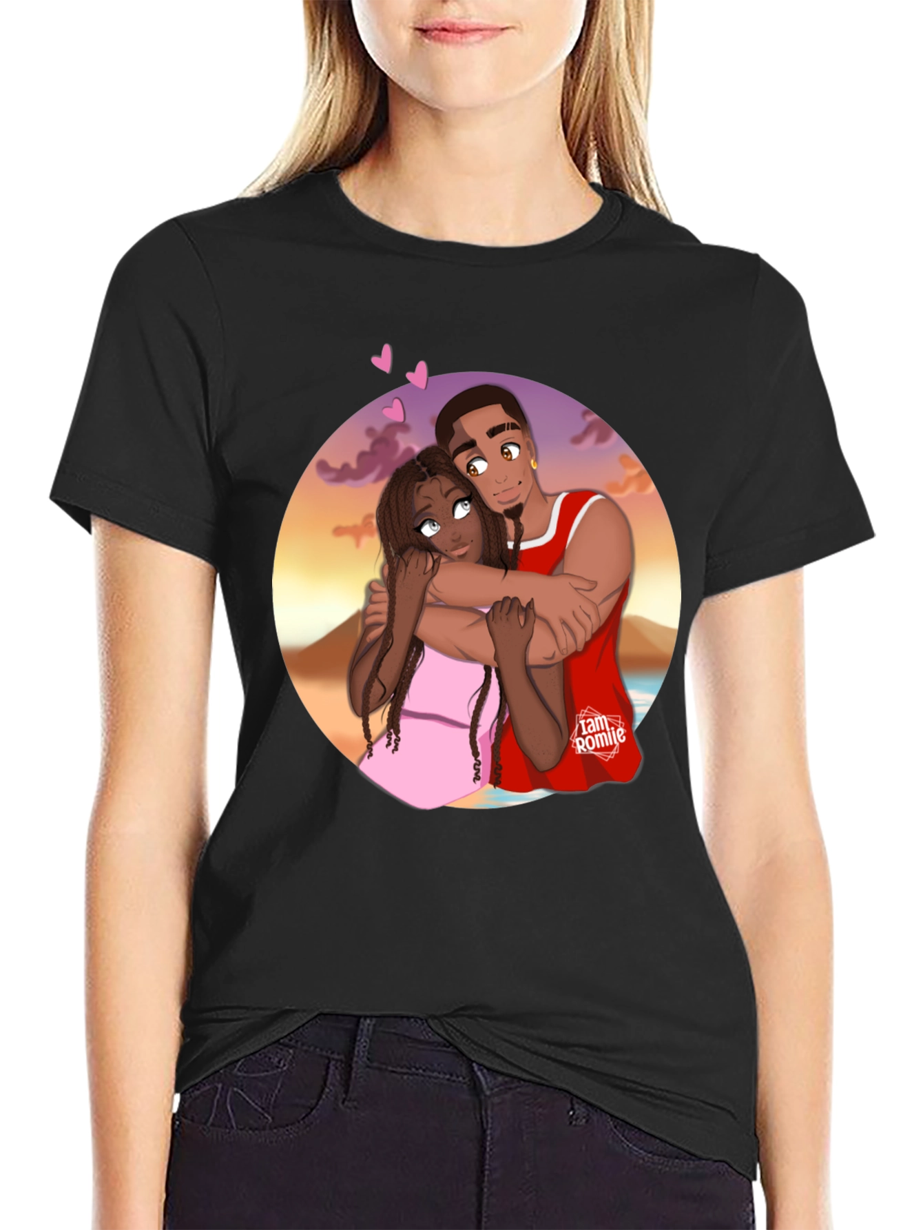 Couples Embrace Black Graphic Tee