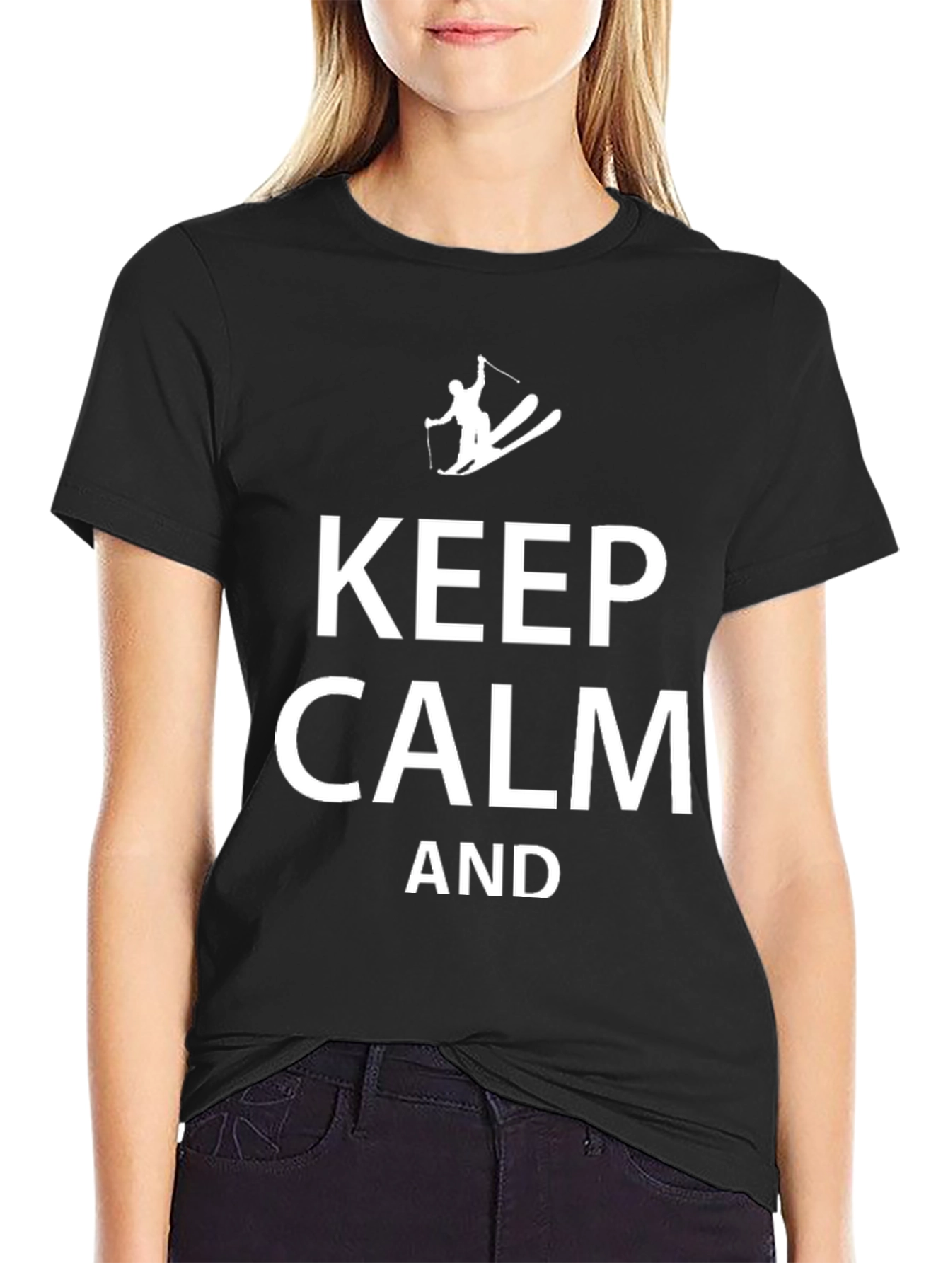 Keep Calm and Ski Black Graphic Tee