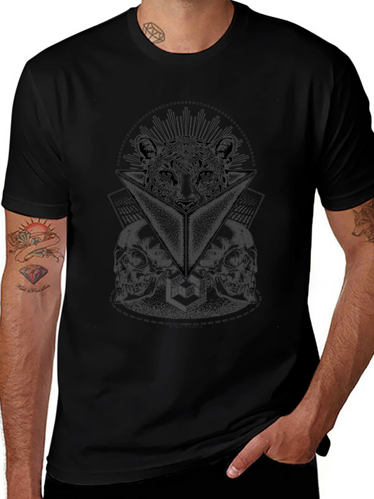 Graphic Print T-Shirt: Leopard & Skulls