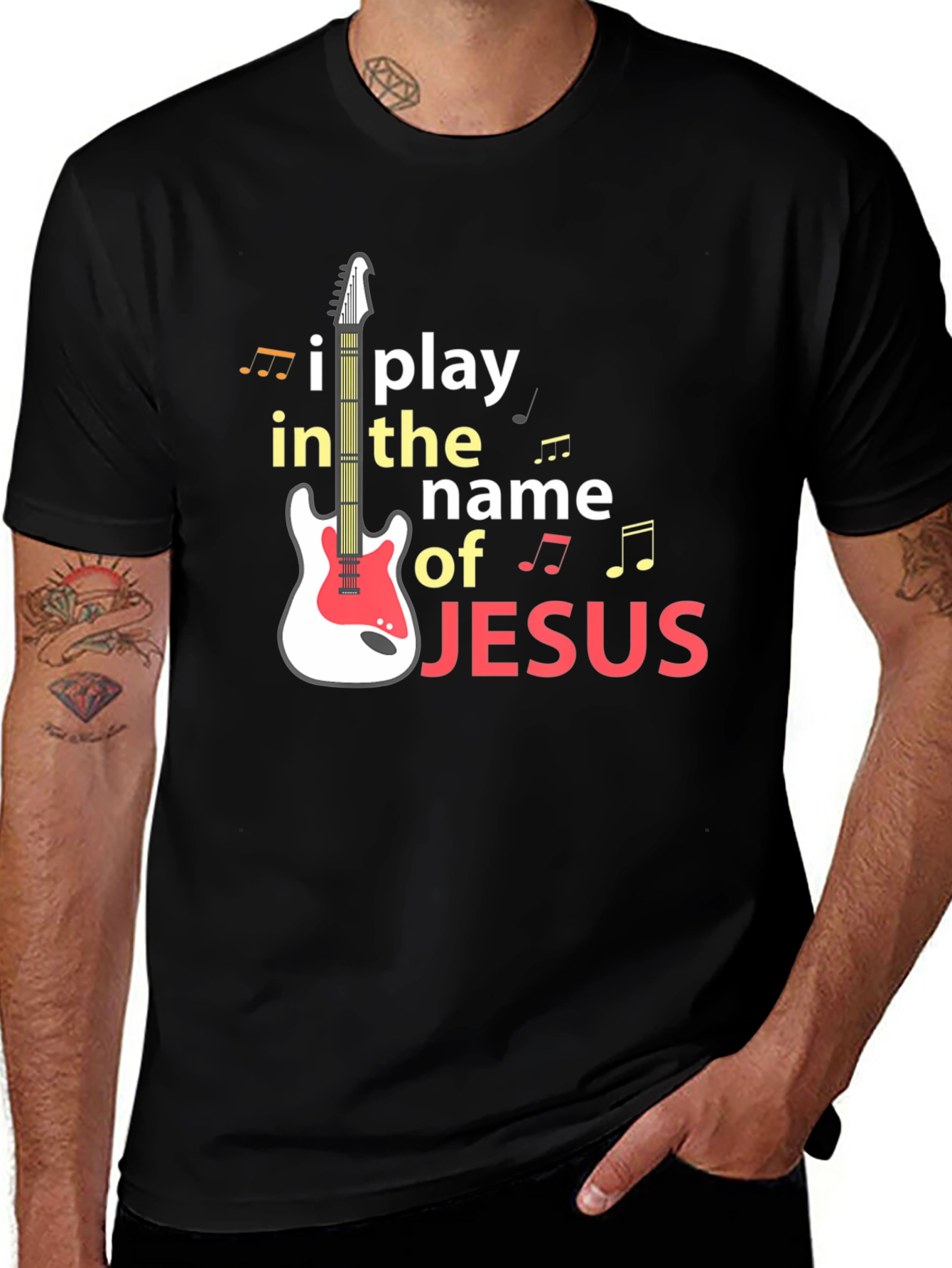 I Play in the Name of Jesus Guitar T-Shirt