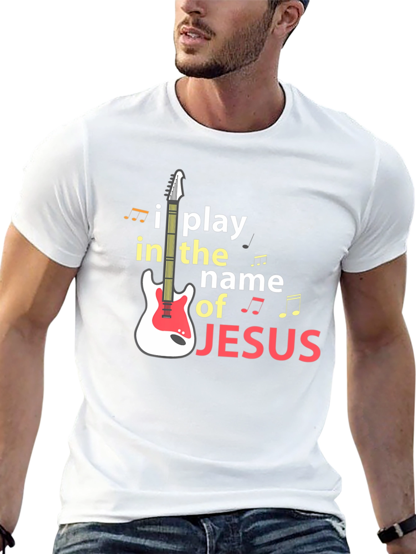 I Play in the Name of Jesus Guitar T-Shirt