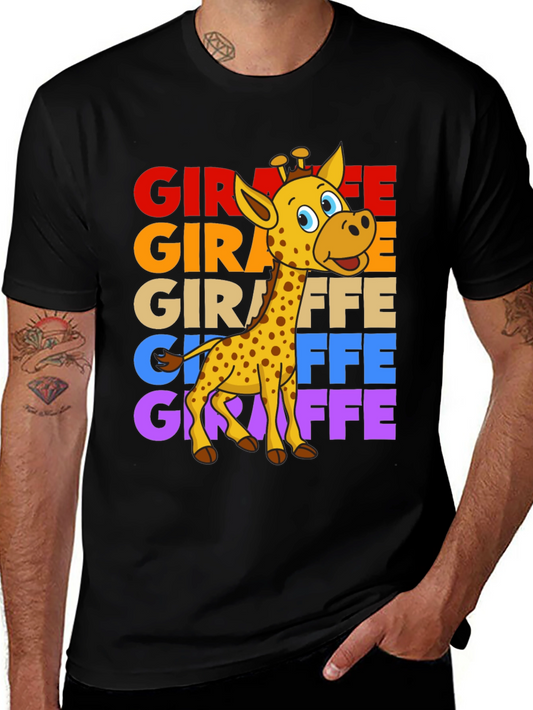 Giraffe Graphic Tee - Colorful Cartoon Giraffe Design