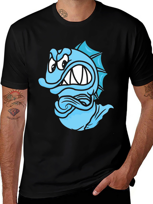 Angry Blue Fish Graphic T-Shirt