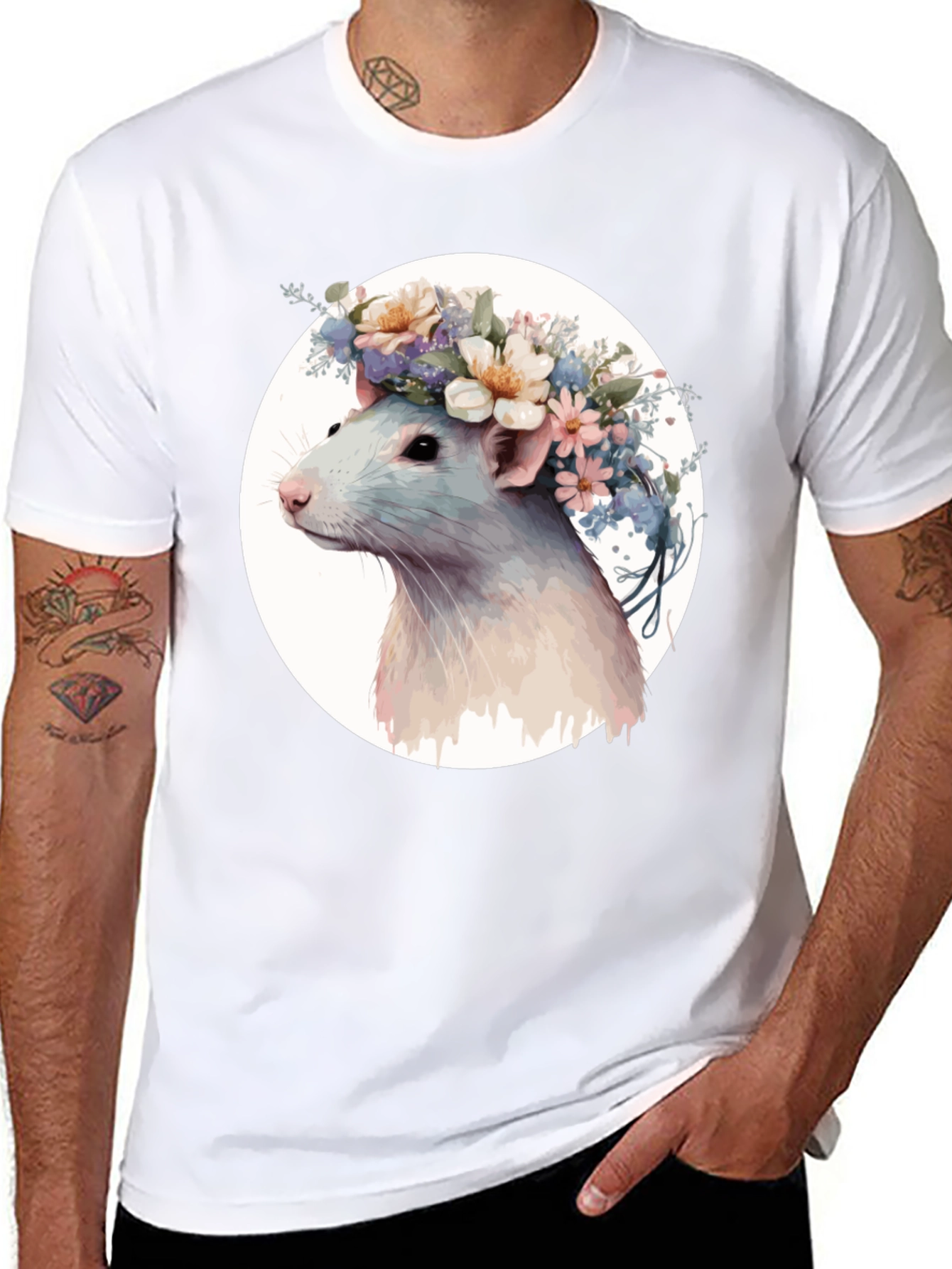 Rat with Floral Crown Graphic T-Shirt - Unisex