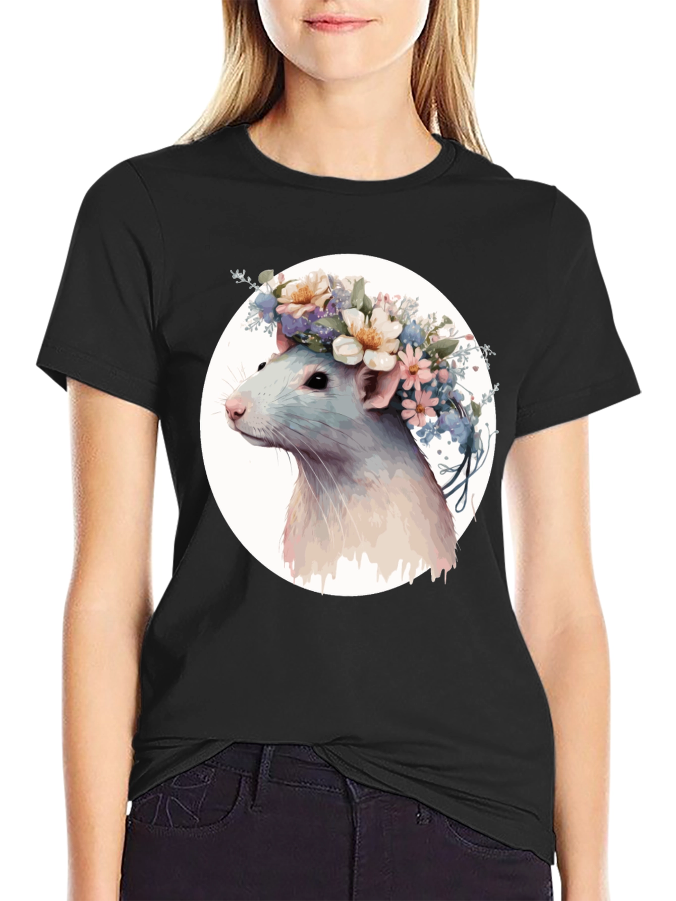 Rat with Floral Crown Graphic T-Shirt - Unisex