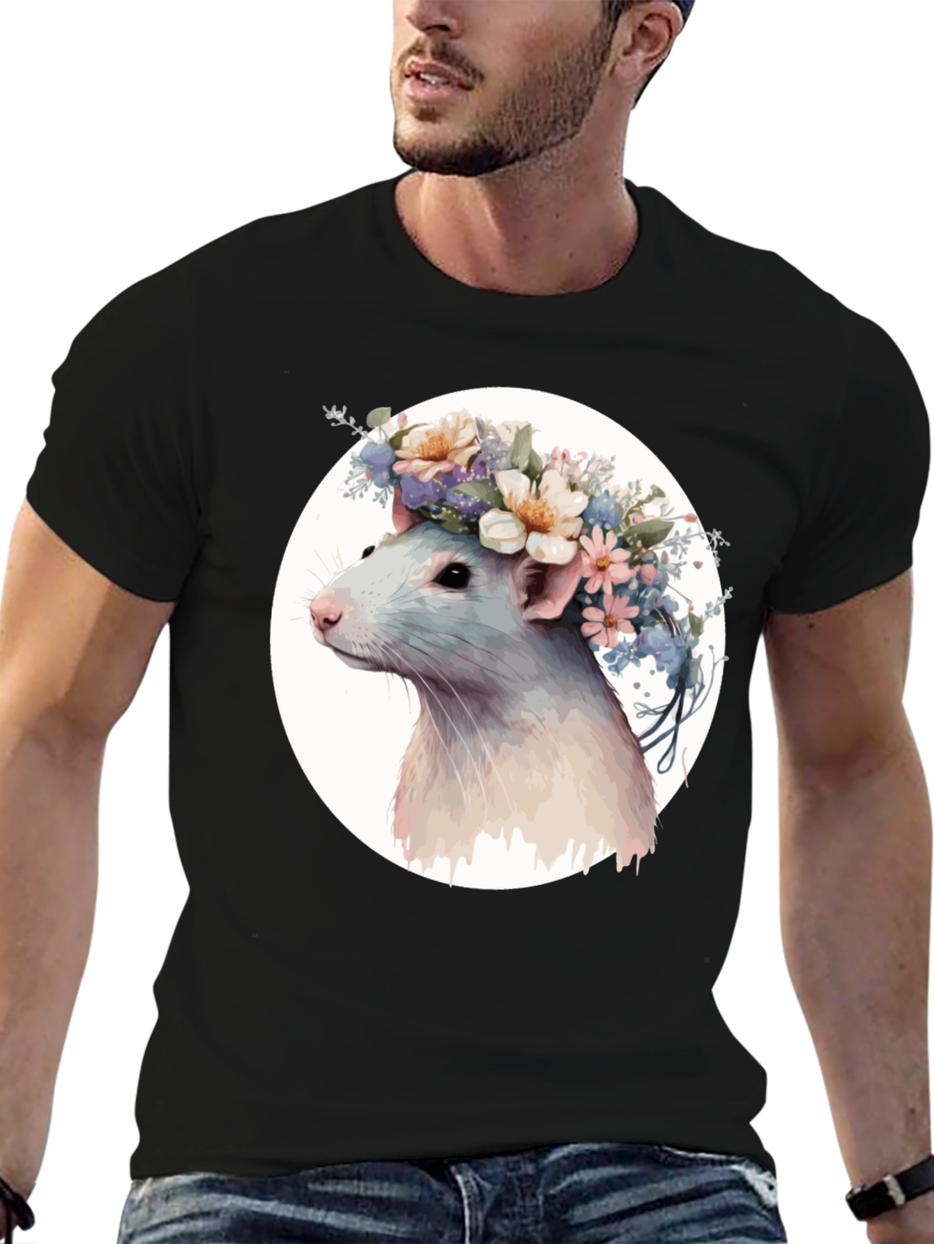 Rat with Floral Crown Graphic T-Shirt - Unisex