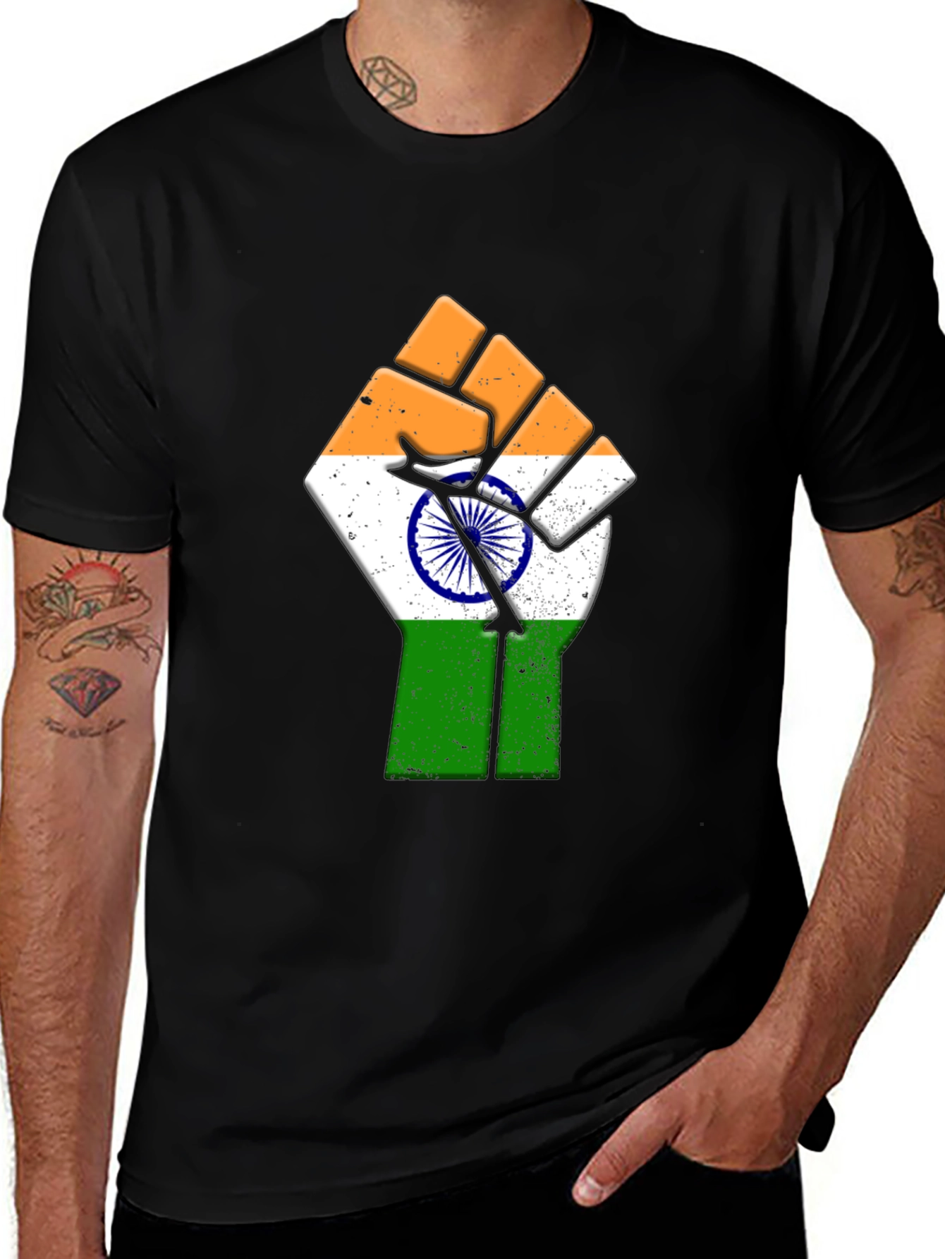 Indian Flag Fist Graphic Tee - Patriotic Pride