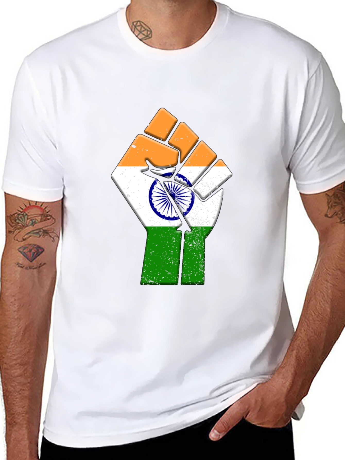 Indian Flag Fist Graphic Tee - Patriotic Pride