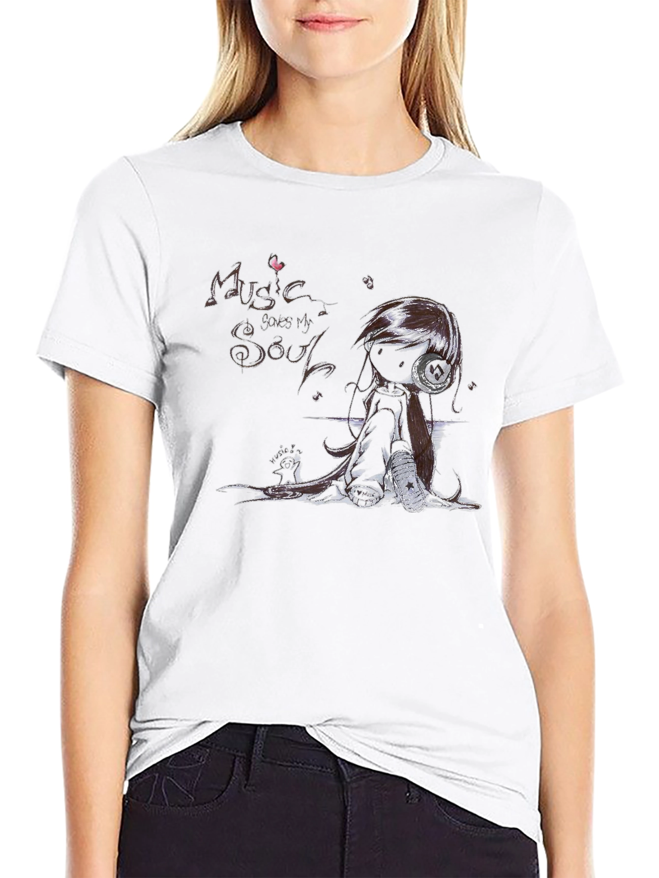 Music Saves My Soul Black Graphic T-Shirt
