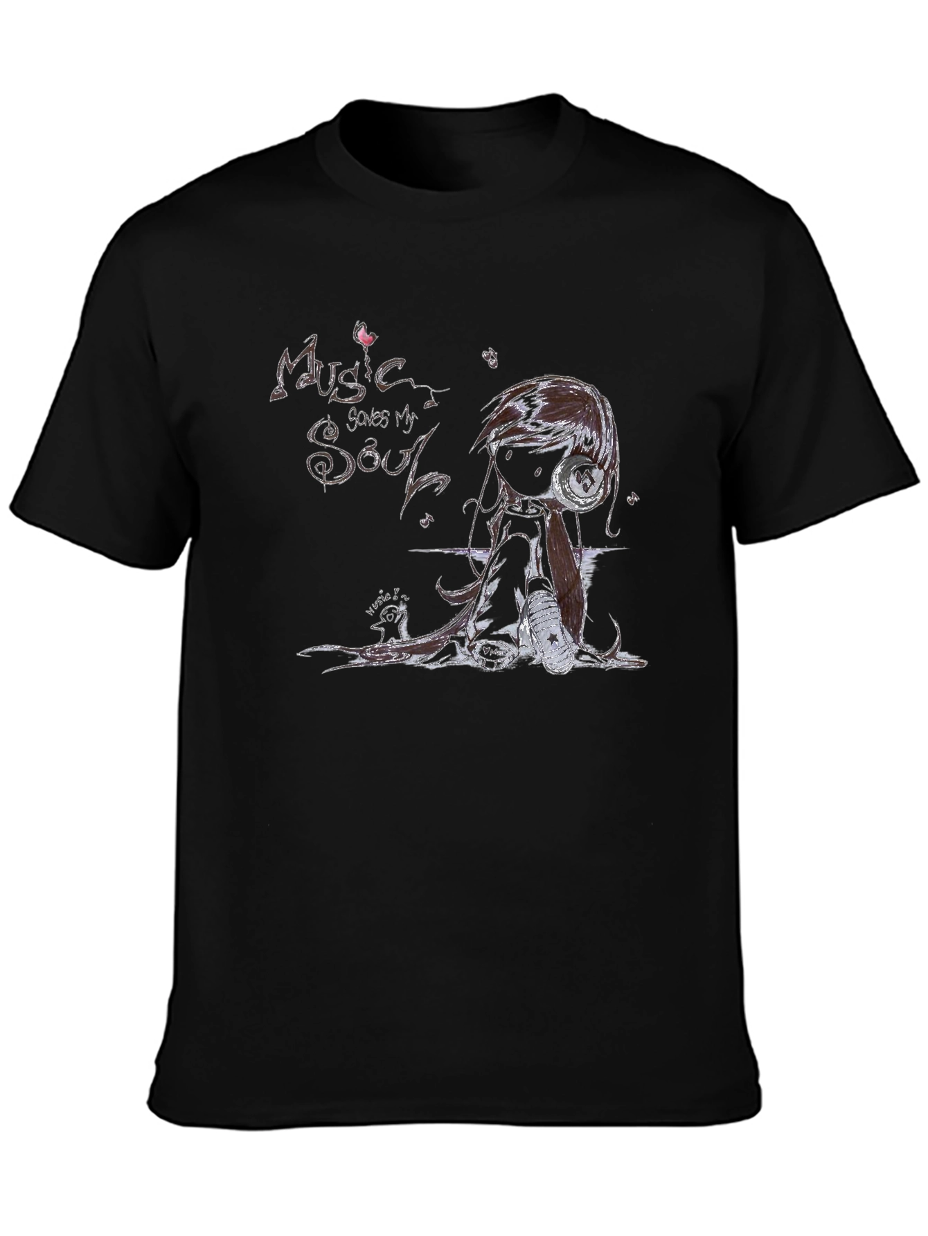 Music Saves My Soul Black Graphic T-Shirt