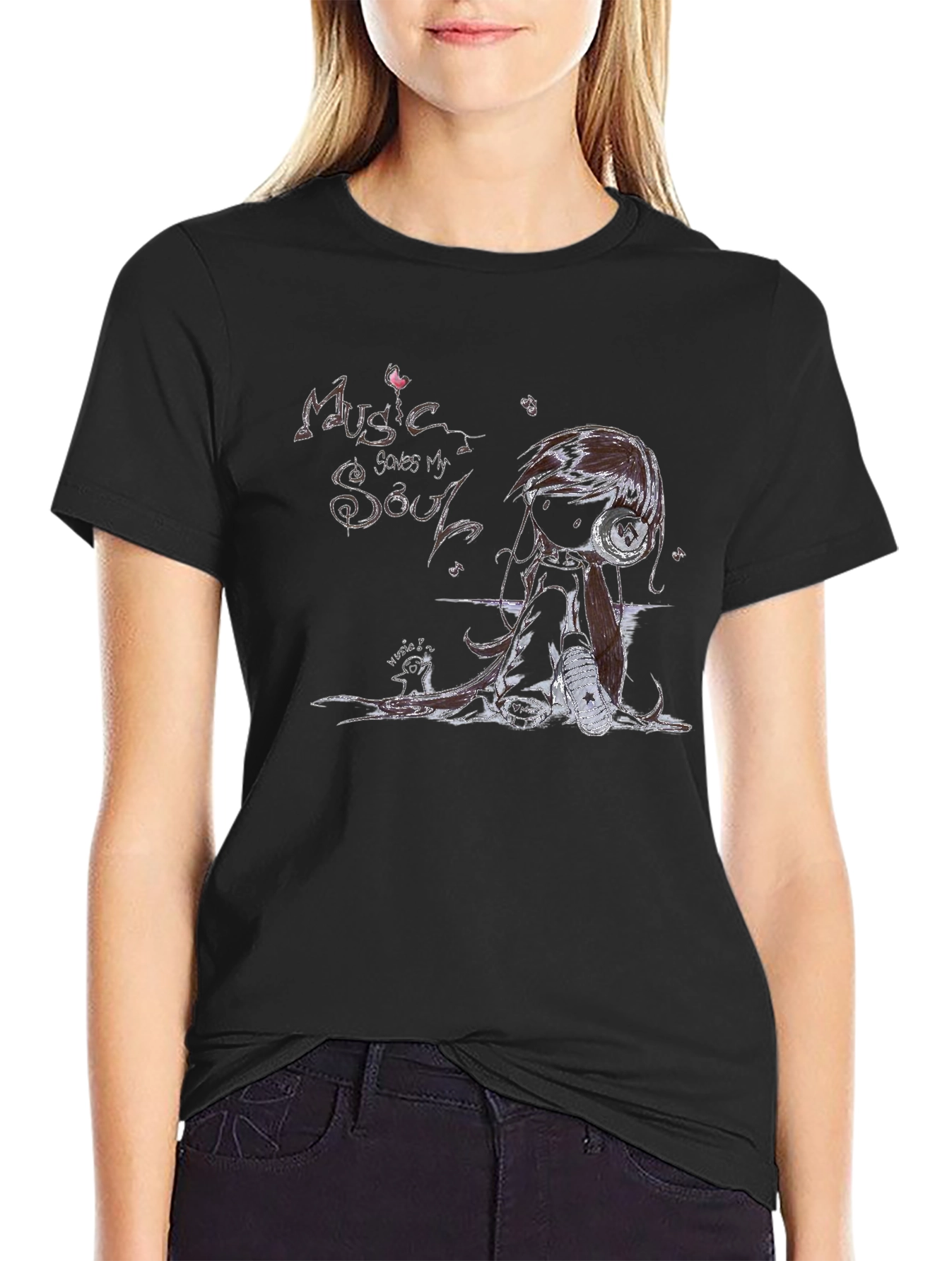 Music Saves My Soul Black Graphic T-Shirt