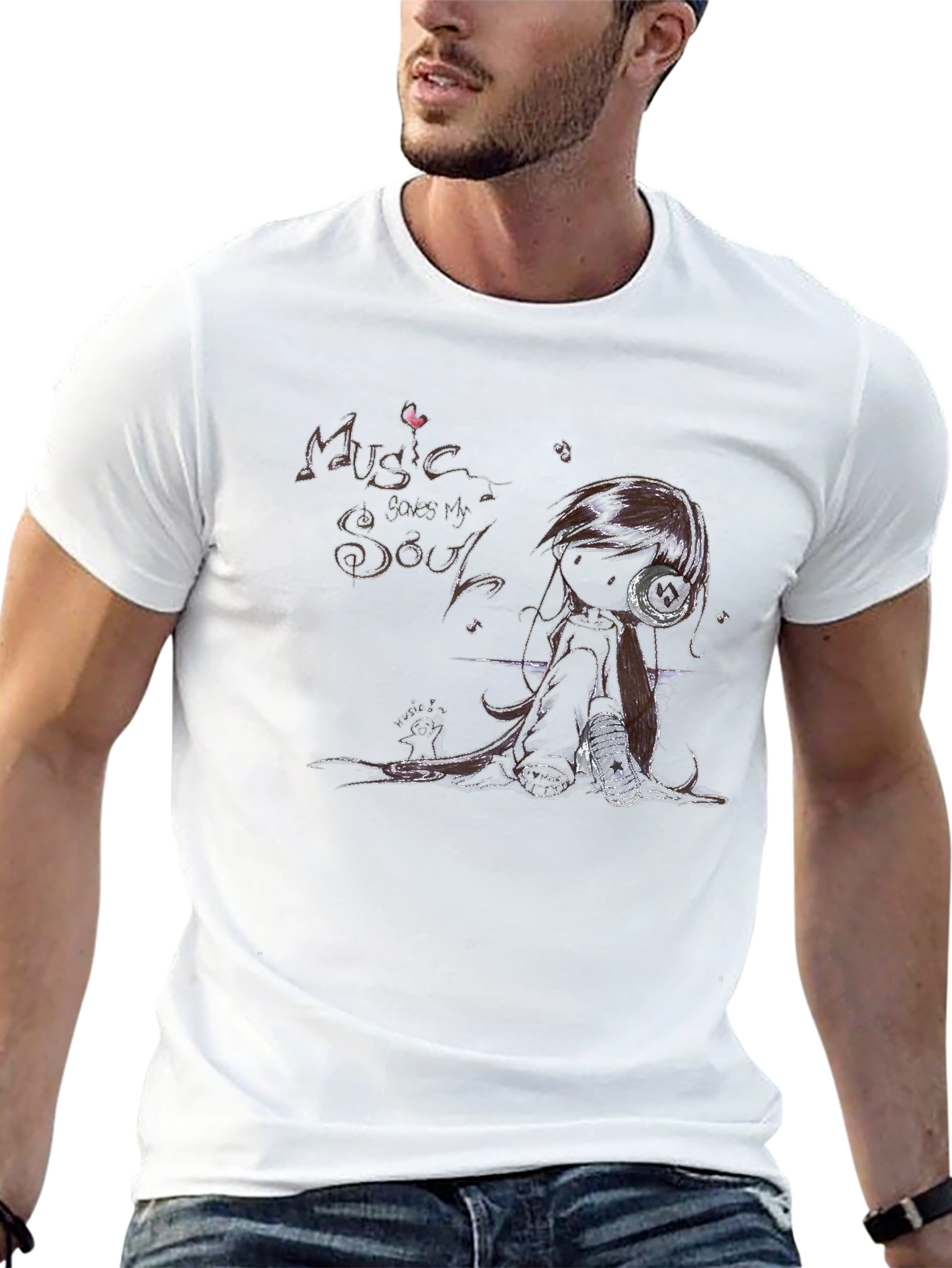 Music Saves My Soul Black Graphic T-Shirt