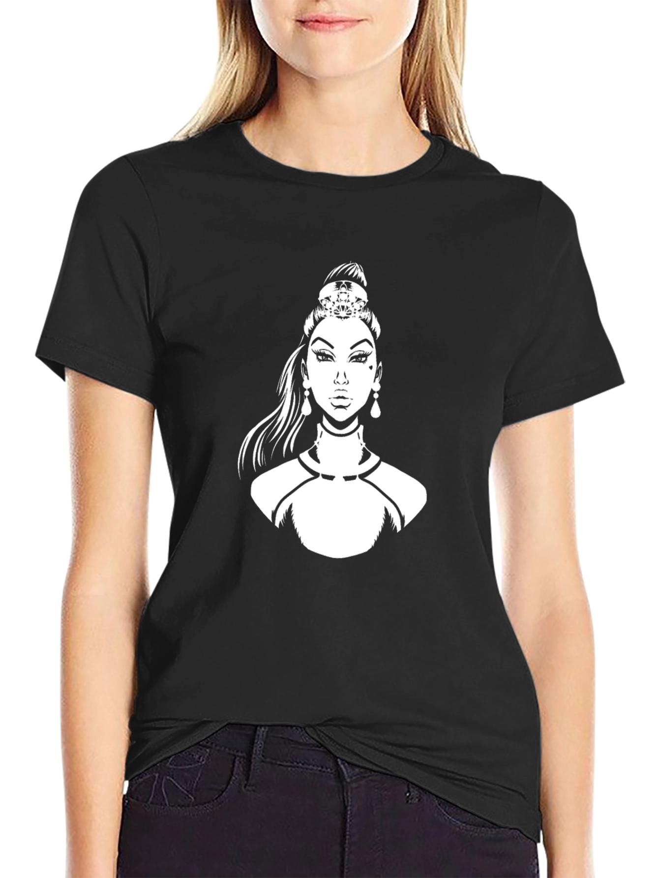Graphic Tee - Woman with Crown Black T-Shirt