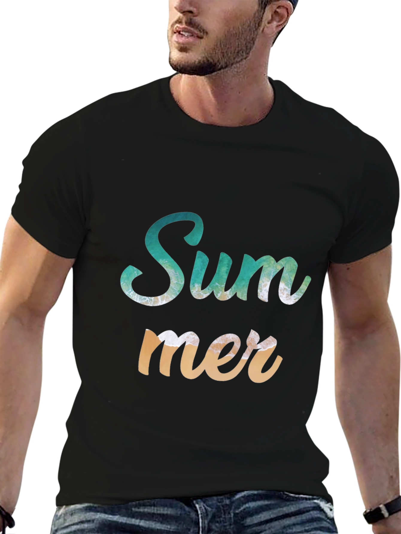 Summer Wave Design Black T-Shirt