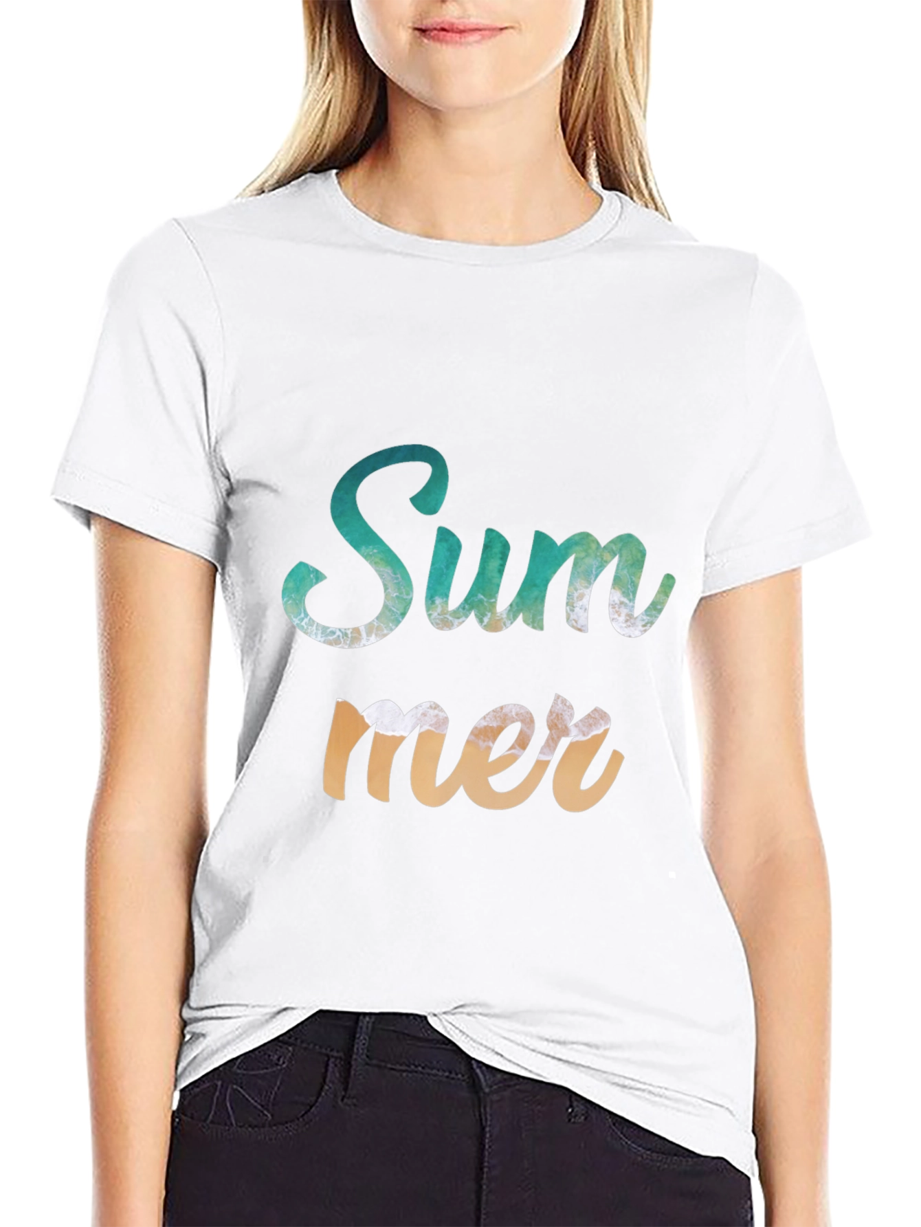 Summer Wave Design Black T-Shirt